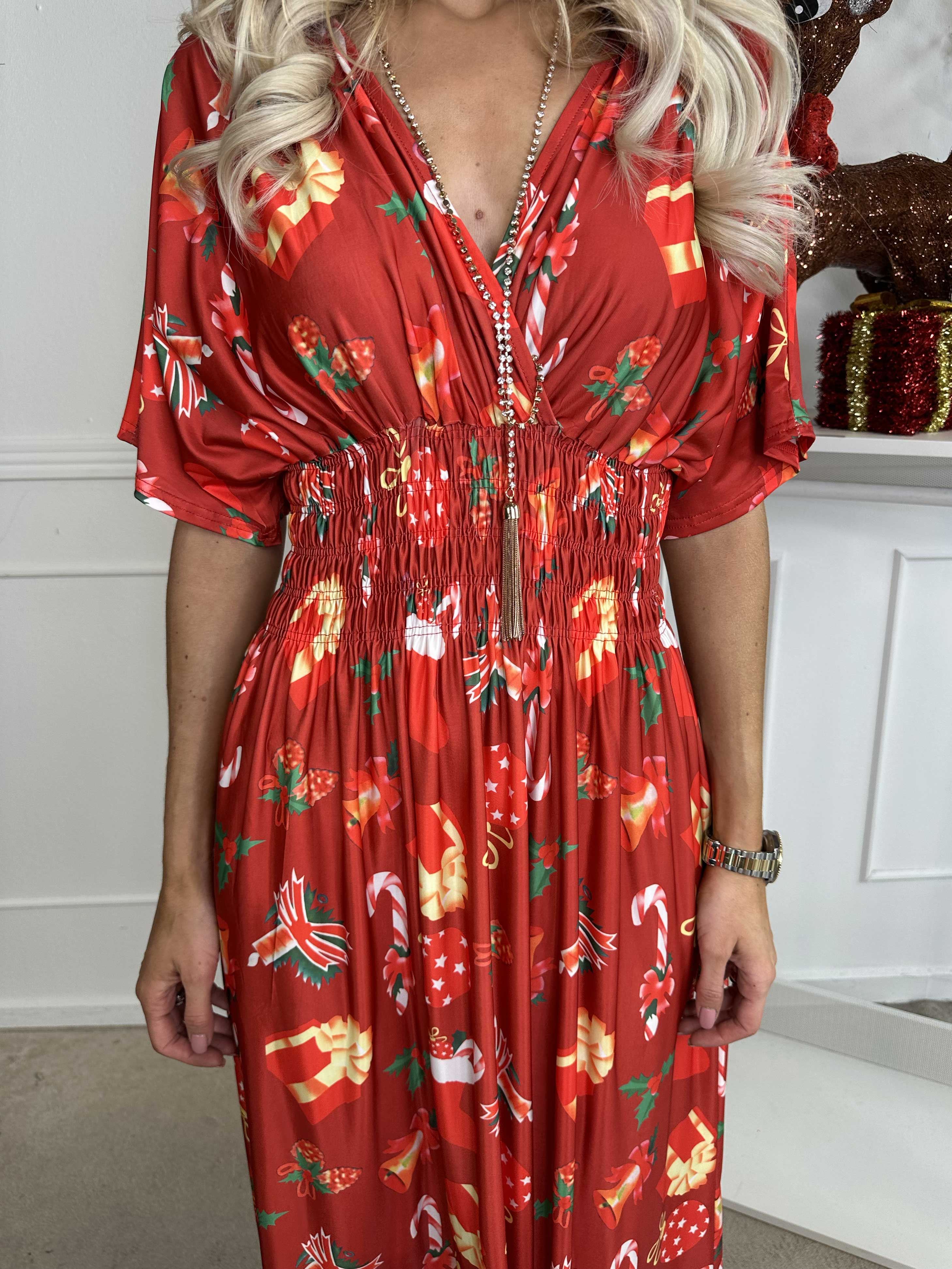 Pams Holiday - Lang elastisk kjole med julemotiver