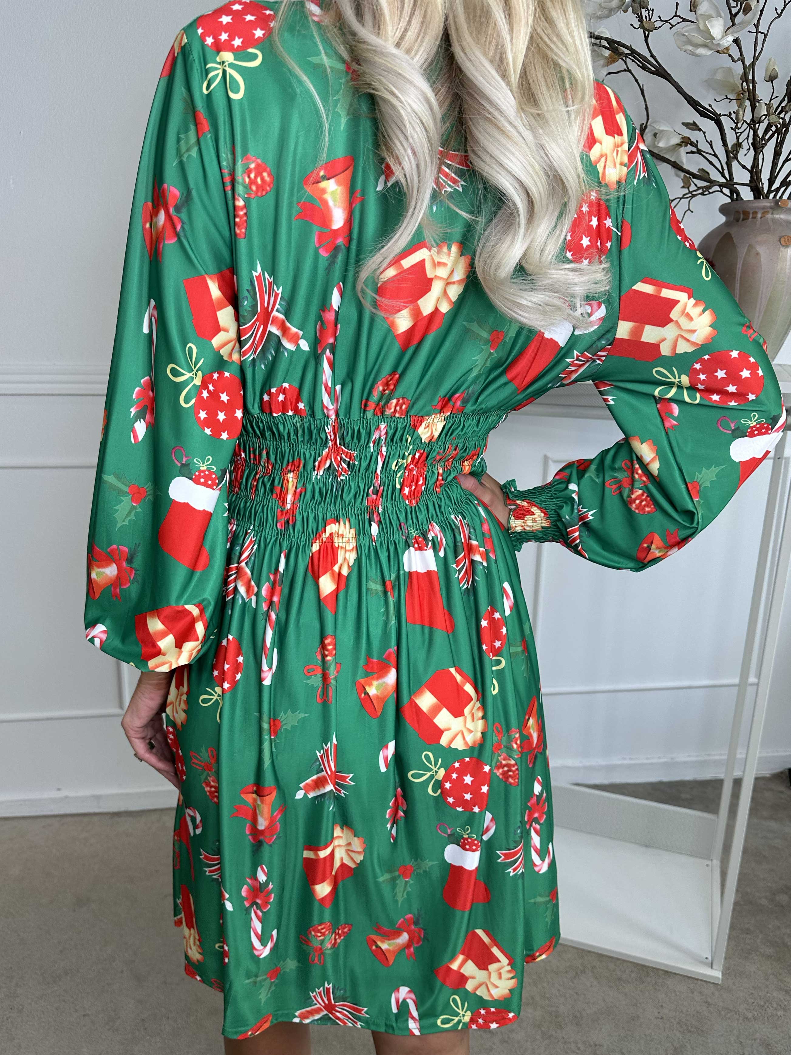 Pams Holiday Short L/S - Elastisk kjole med julemotiver