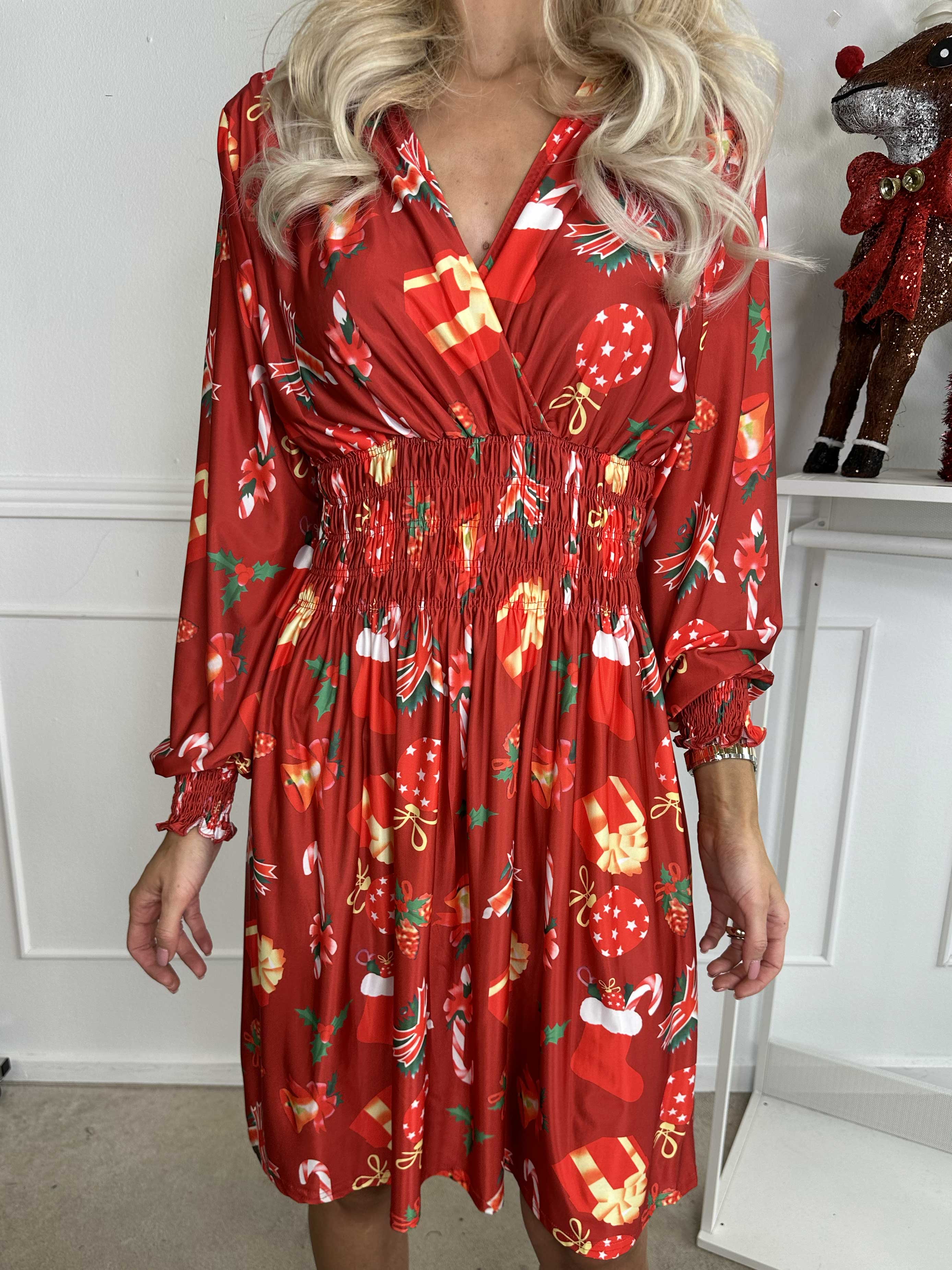 Pams Holiday Short L/S - Elastisk kjole med julemotiver