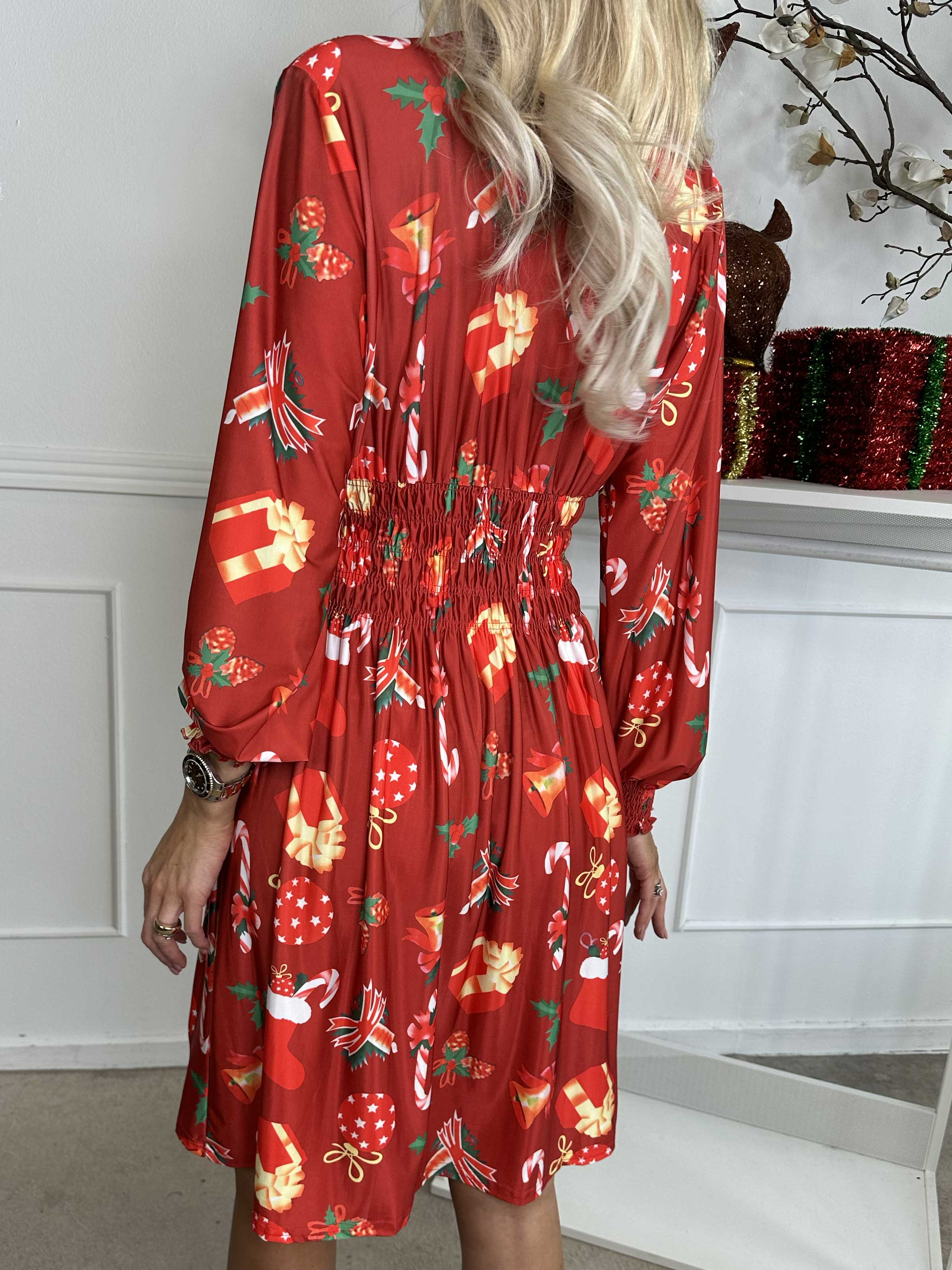 Pams Holiday Short L/S - Elastisk kjole med julemotiver