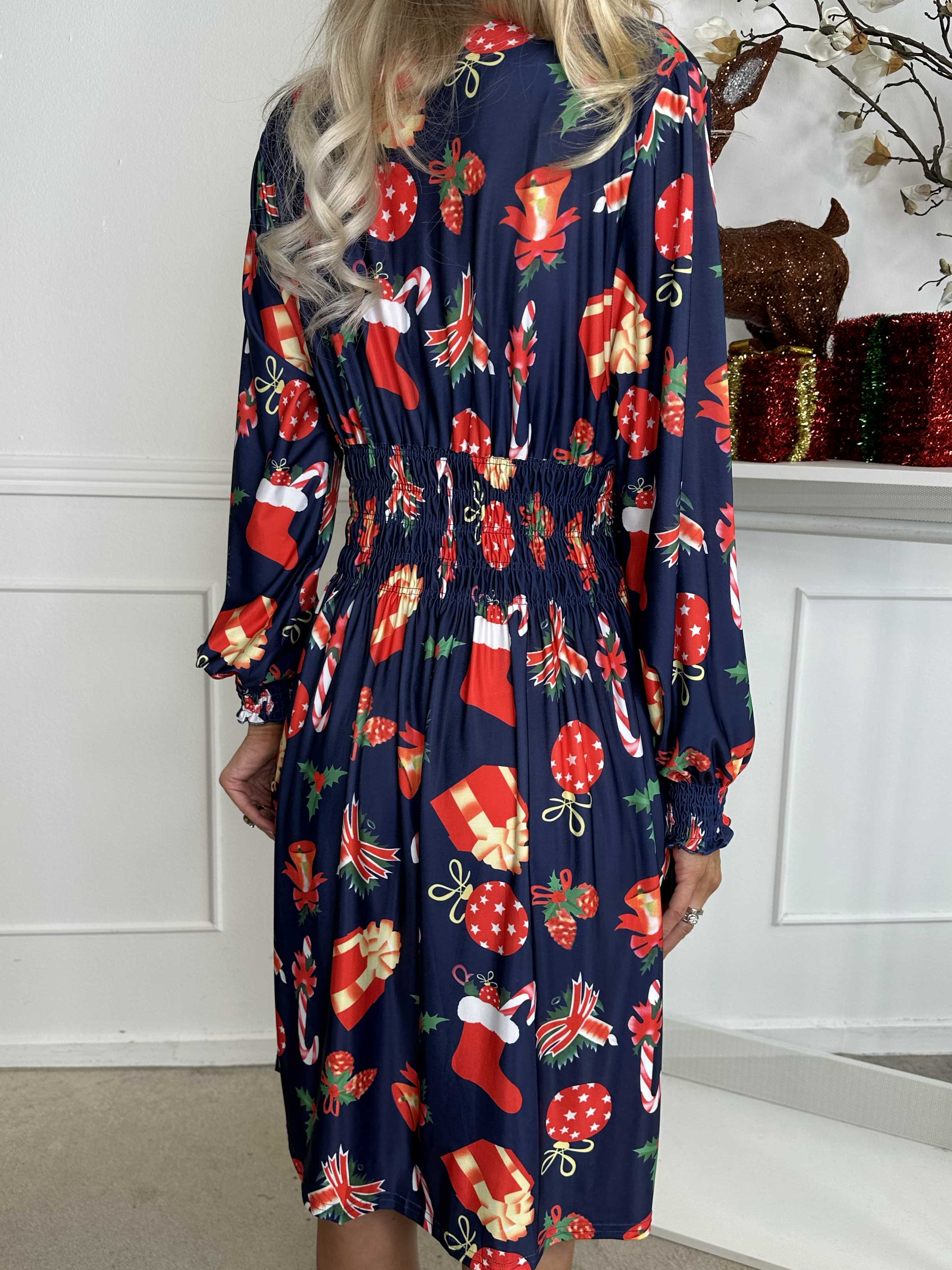 Pams Holiday Short L/S - Elastisk kjole med julemotiver