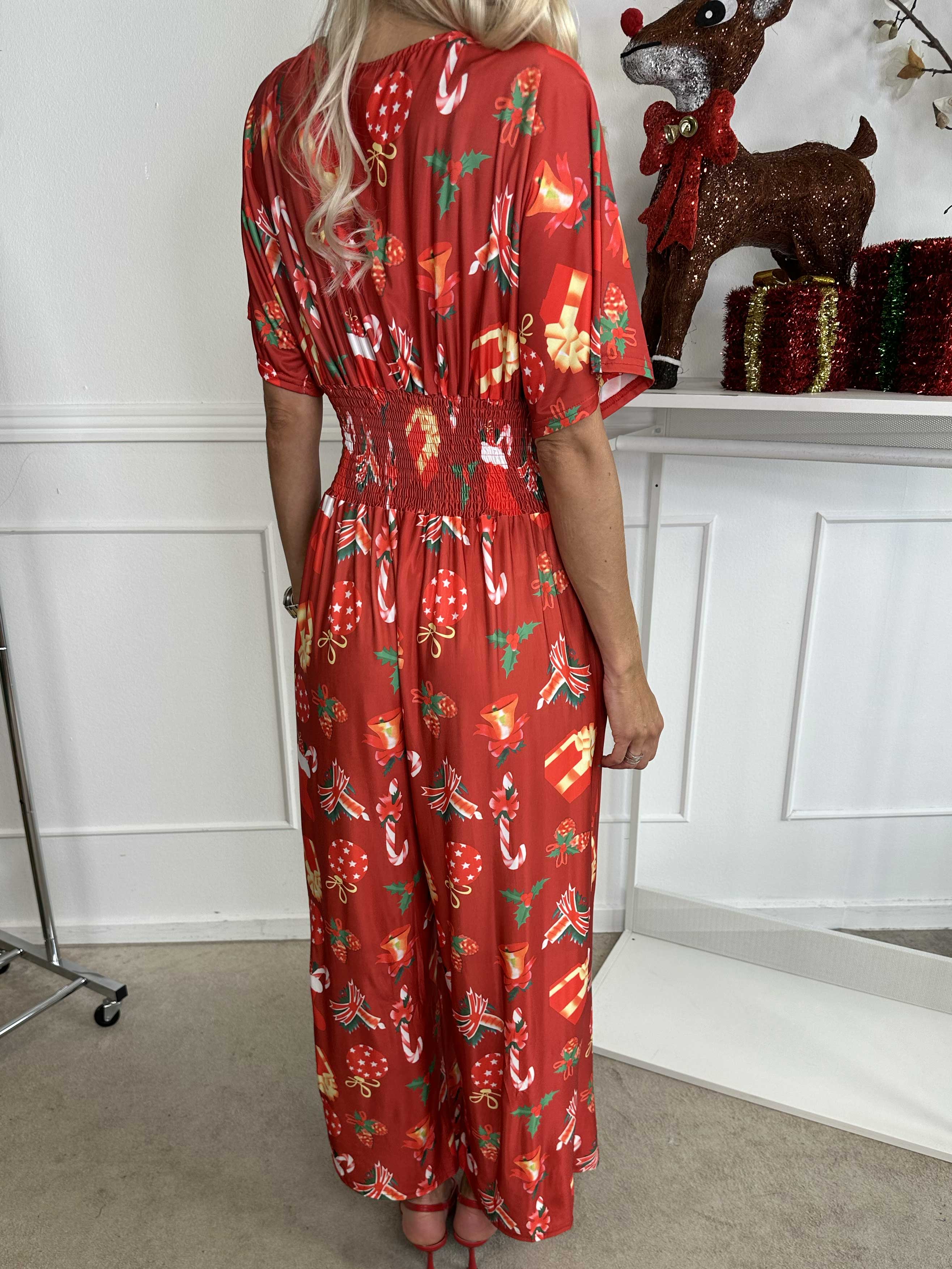 Pams Holiday Jumpsuit - Elastisk buksedragt med julemotiver