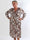 Pams Aroma Midi L/S - Elastisk plus size kjole i blomsterprint med elegante gulddetaljer