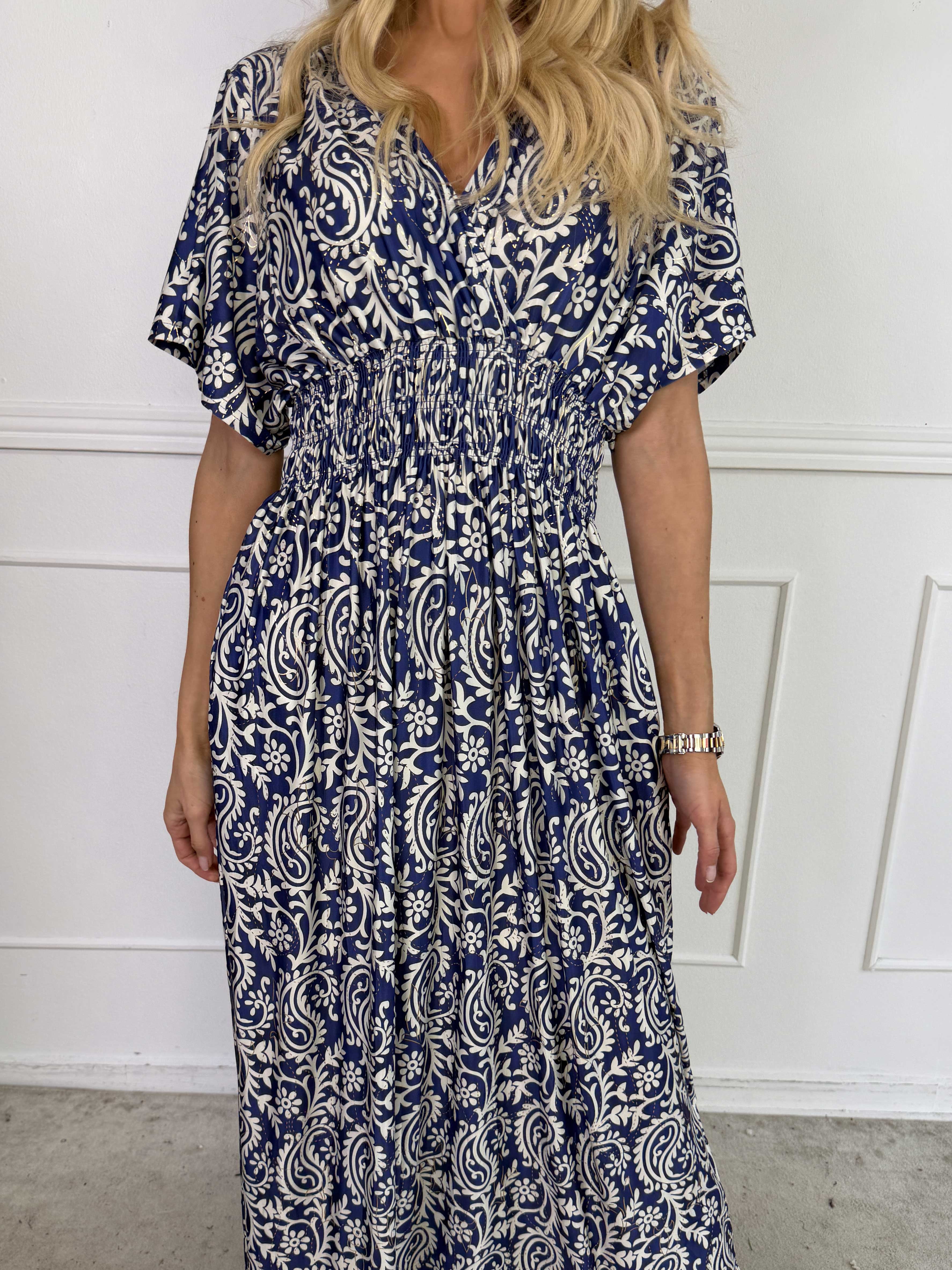 Pams Boteh - Lang elastisk mønstret kjole med lommer