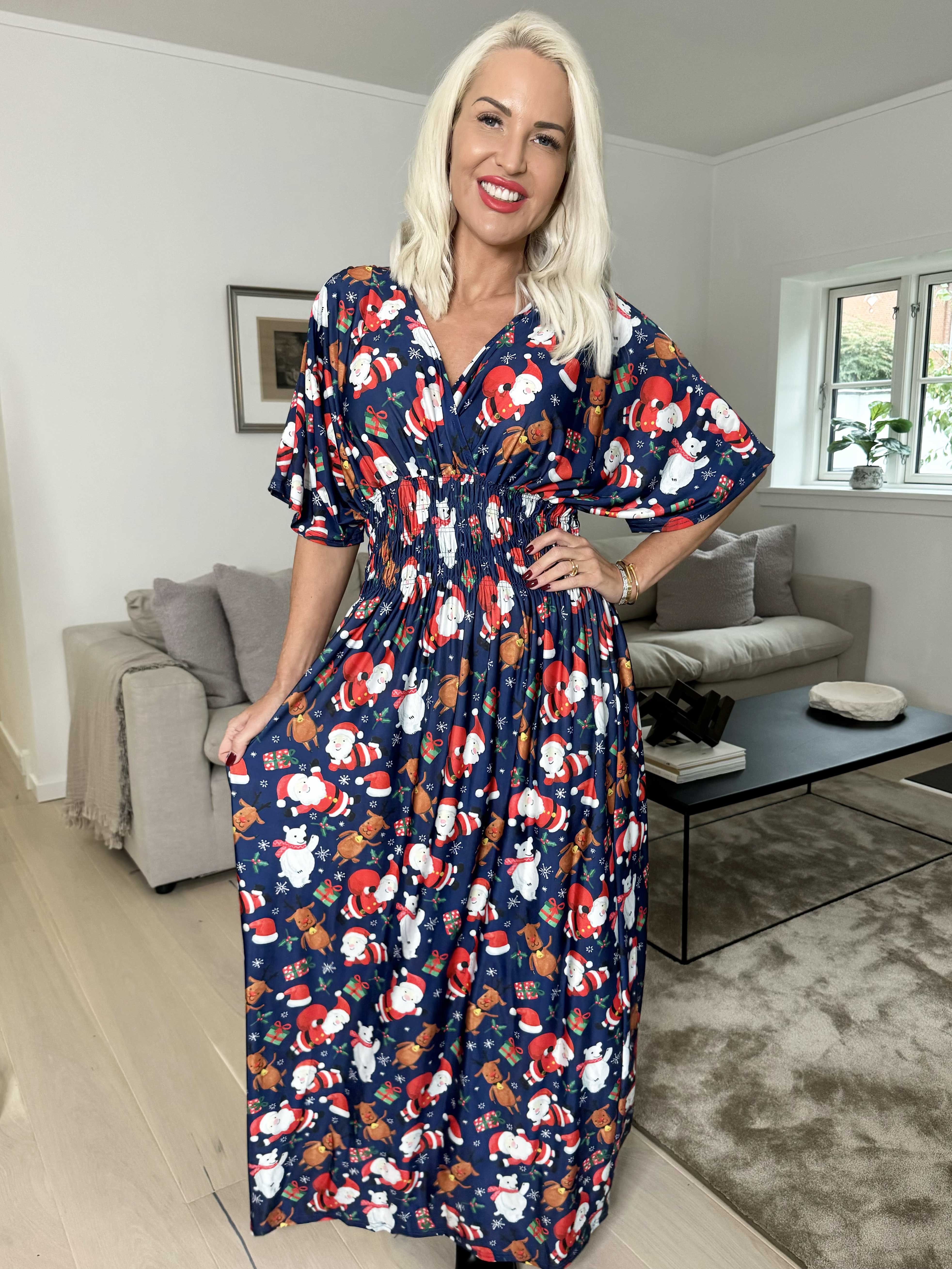 Pams Christmas - Lang elastisk kjole med julemotiver