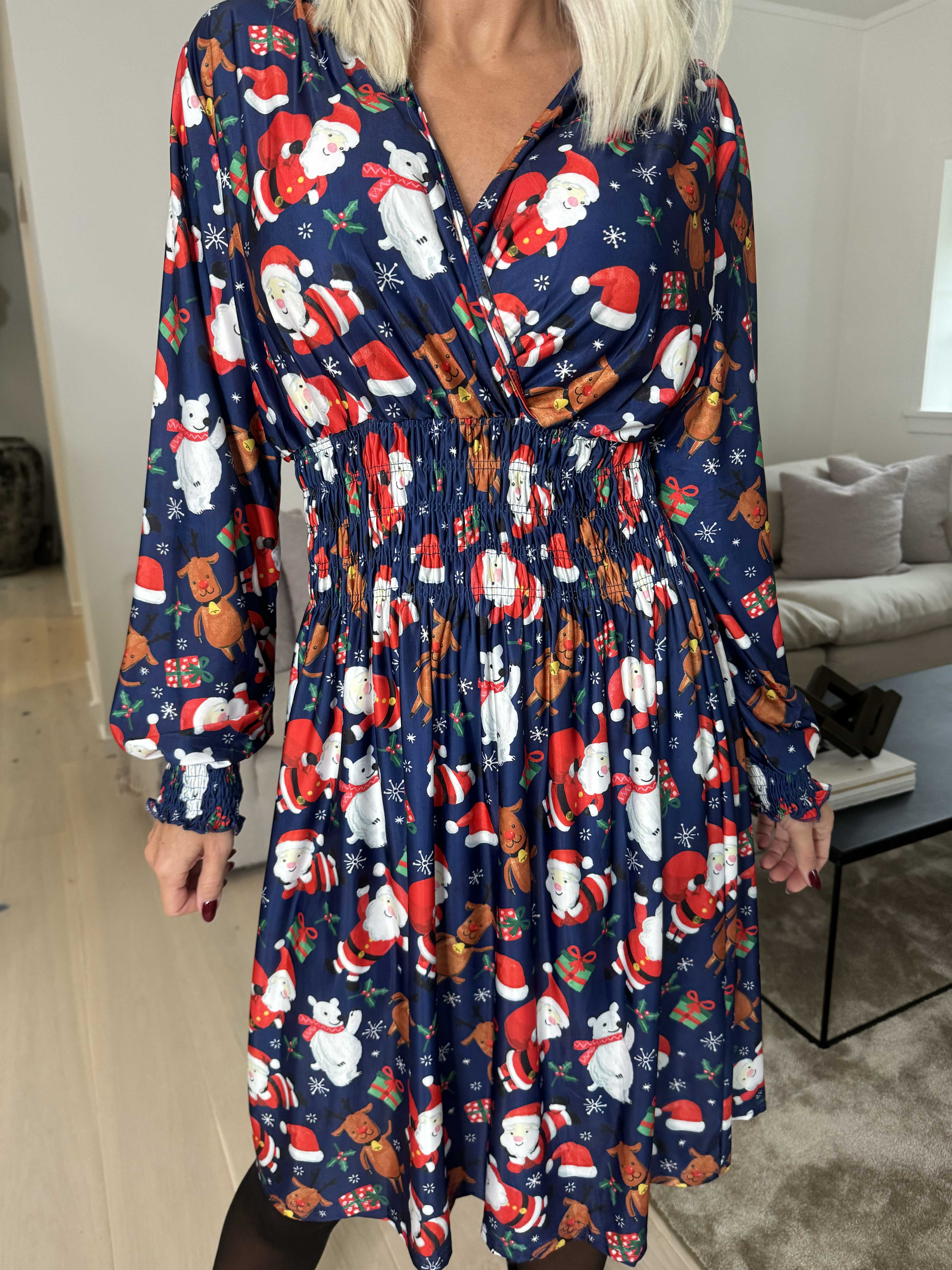 Pams Christmas Short L/S - Elastisk kjole med juleprint