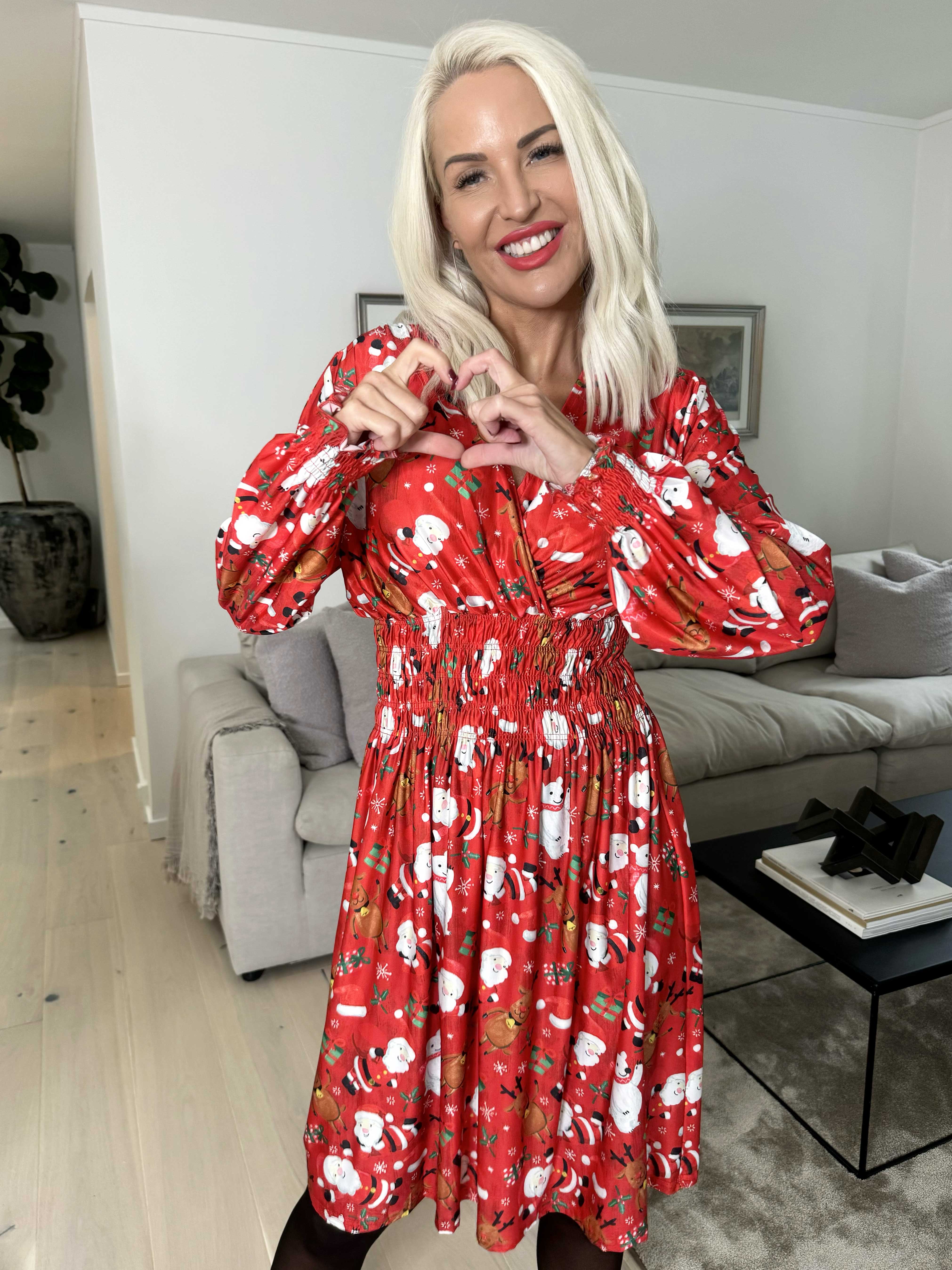 Pams Christmas Short L/S - Elastisk kjole med juleprint