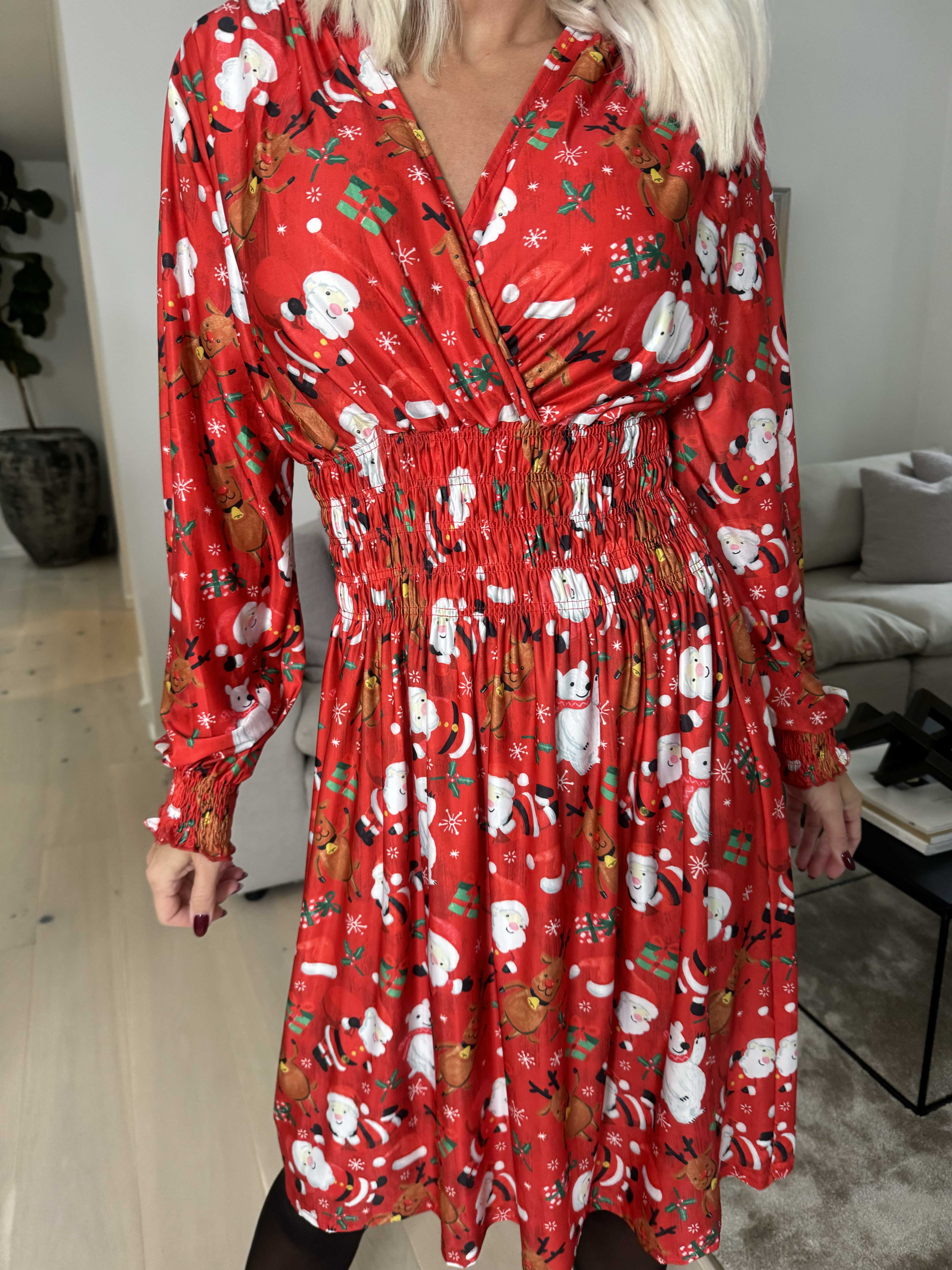 Pams Christmas Short L/S - Elastisk kjole med juleprint