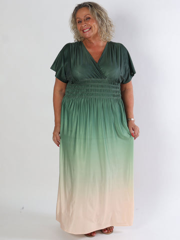 Pams Fade - Lang flerfarvet elastisk plus size kjole