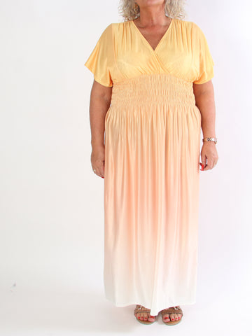 Pams Fade - Lang flerfarvet elastisk plus size kjole