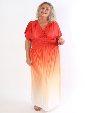 Pams Fade - Lang flerfarvet elastisk plus size kjole