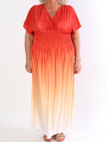 Pams Fade - Lang flerfarvet elastisk plus size kjole