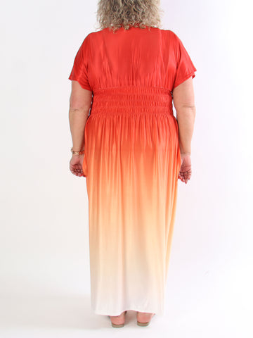 Pams Fade - Lang flerfarvet elastisk plus size kjole