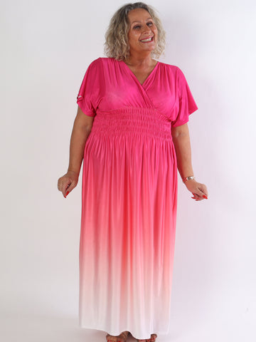 Pams Fade - Lang flerfarvet elastisk plus size kjole