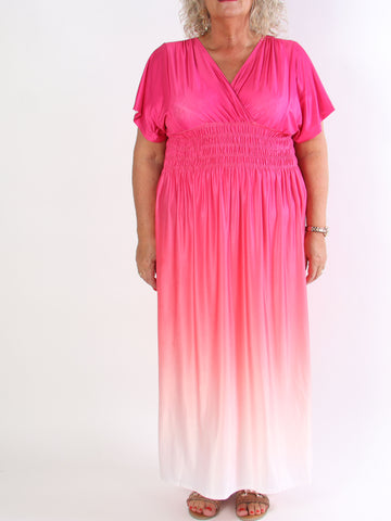 Pams Fade - Lang flerfarvet elastisk plus size kjole