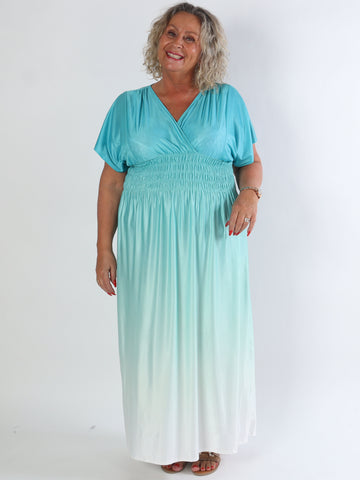 Pams Fade - Lang flerfarvet elastisk plus size kjole