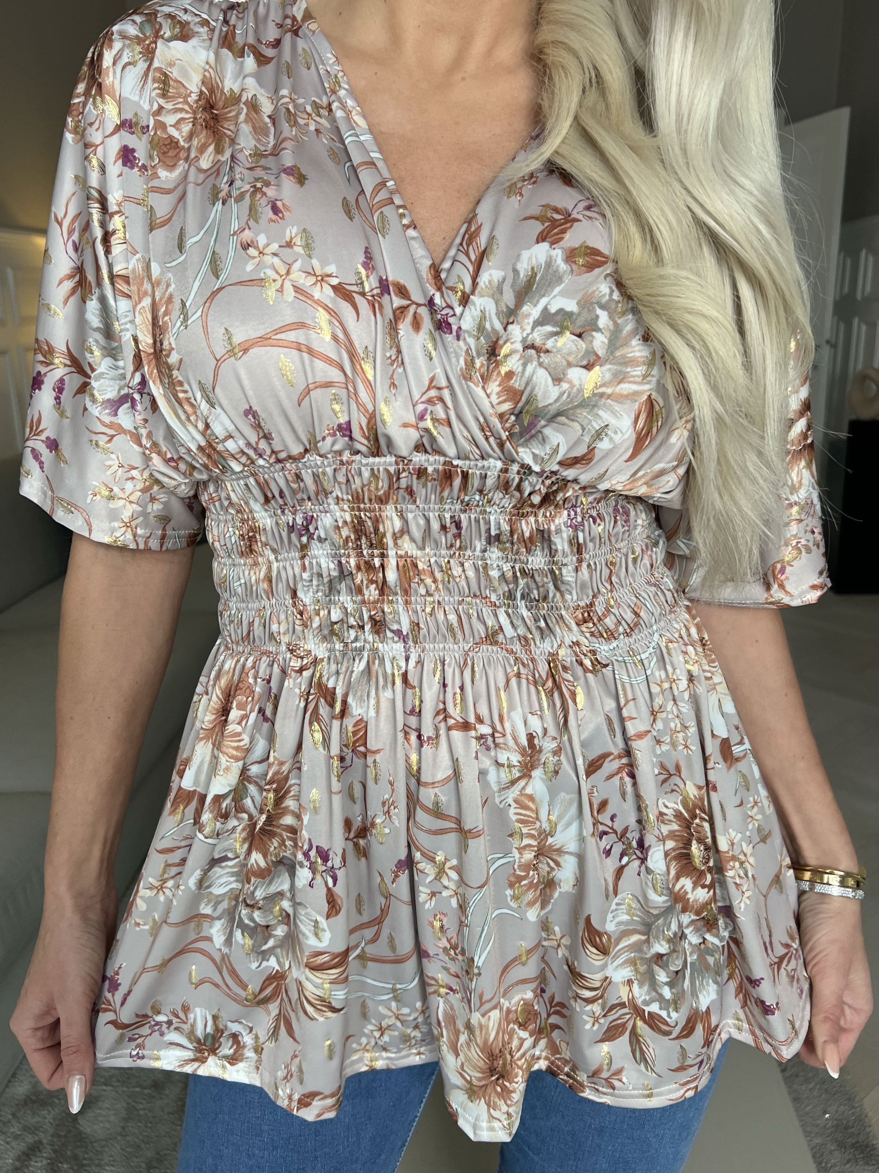 Pams Flower Shirt - Sød tunika i blomsterprint med smock