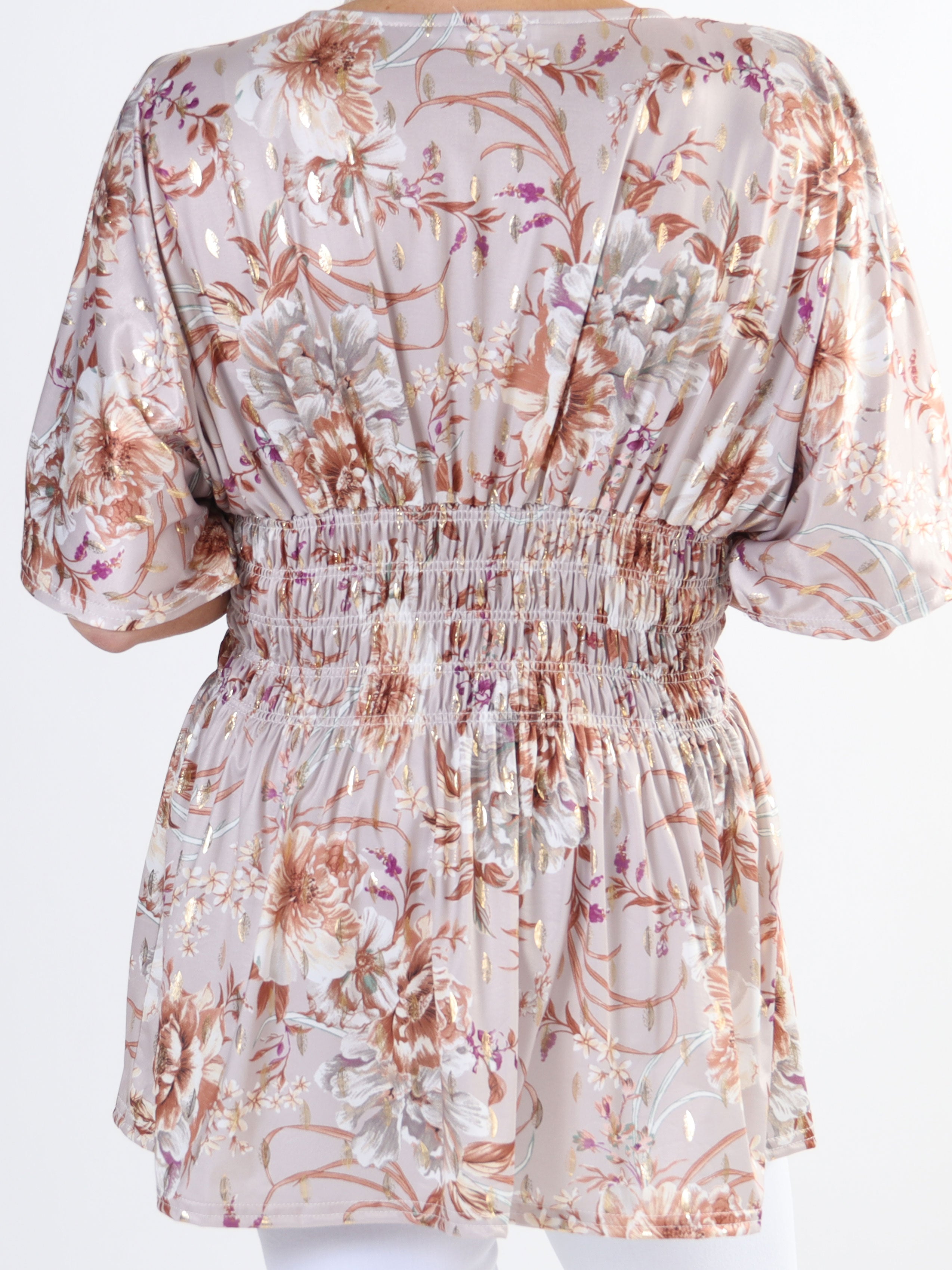Pams Flower Shirt - Plus size tunika i blomsterprint med smock