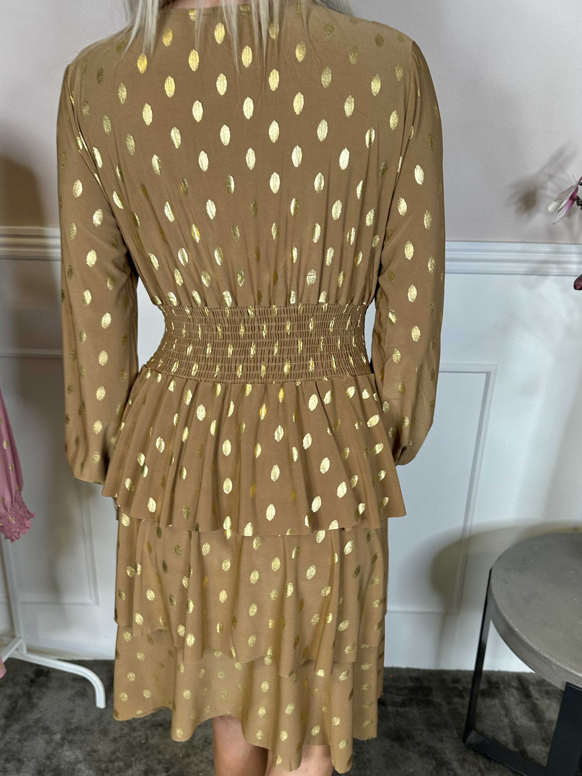 Pams Gold Dot Frills - Sød elastisk kjole med flæser