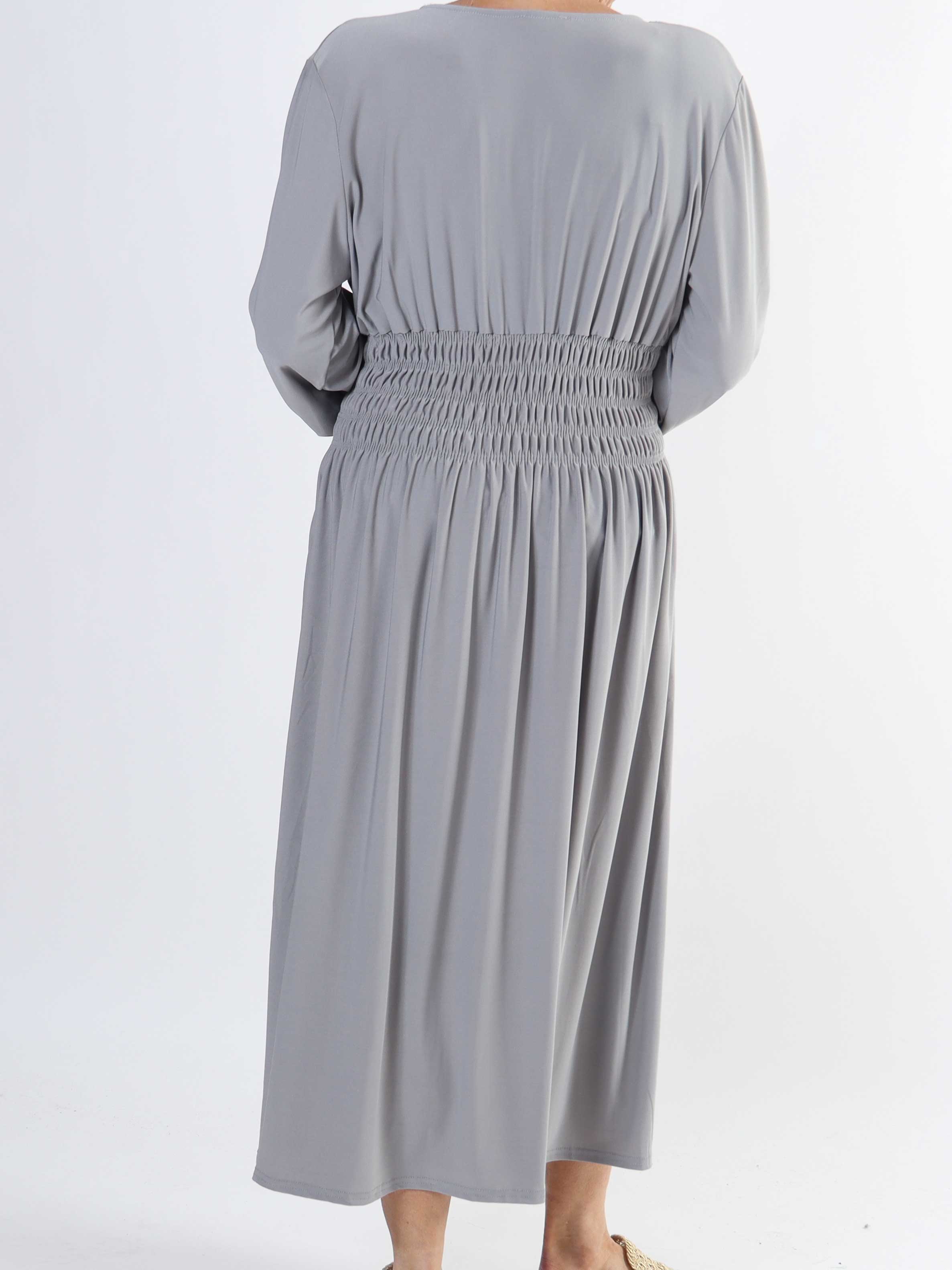 Pams Plain Midi L/S - Elastisk kjole i plus size med smock