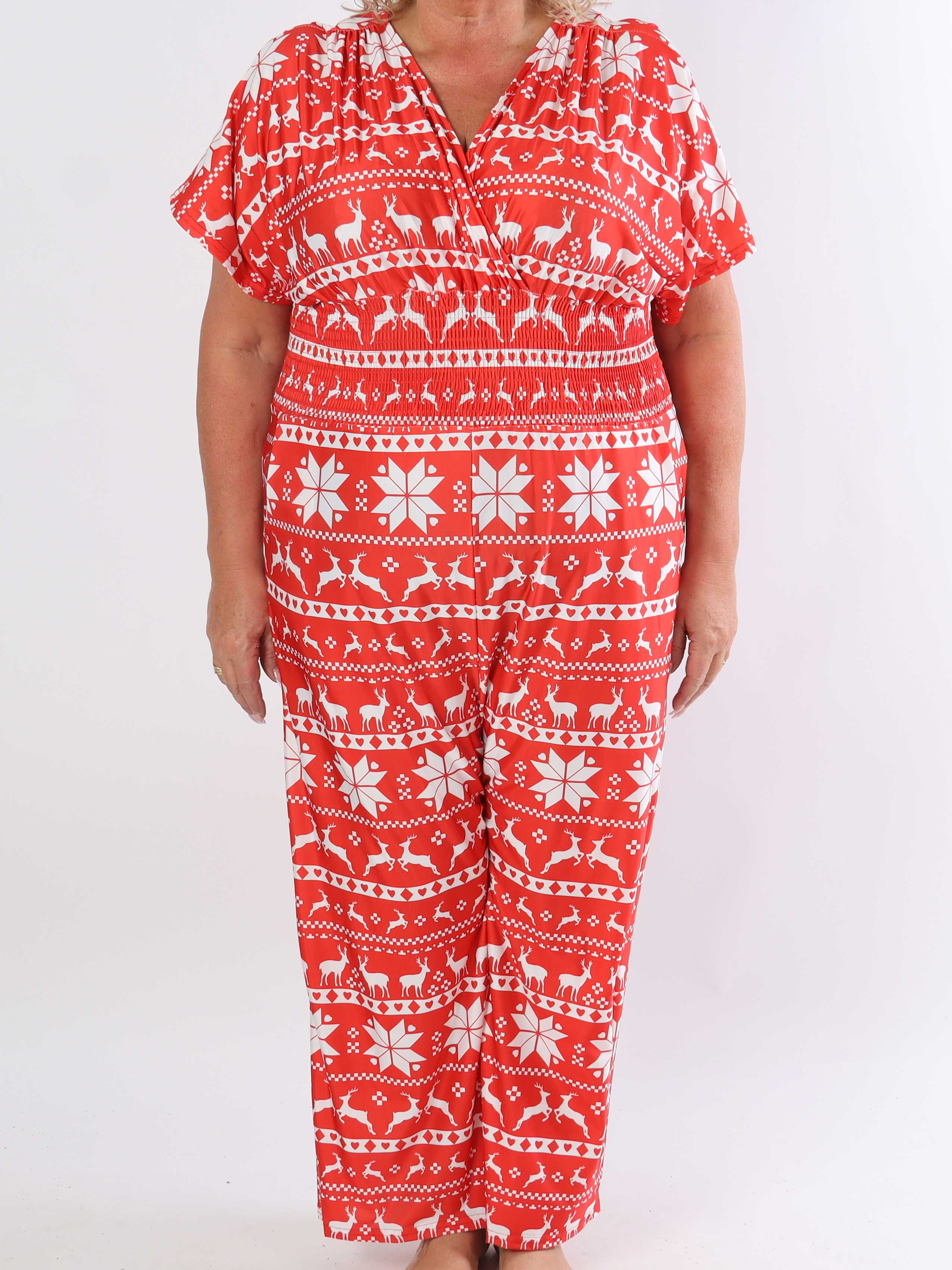 Pams Snow Jumpsuit - Elastisk plus size buksedragt med juleprint