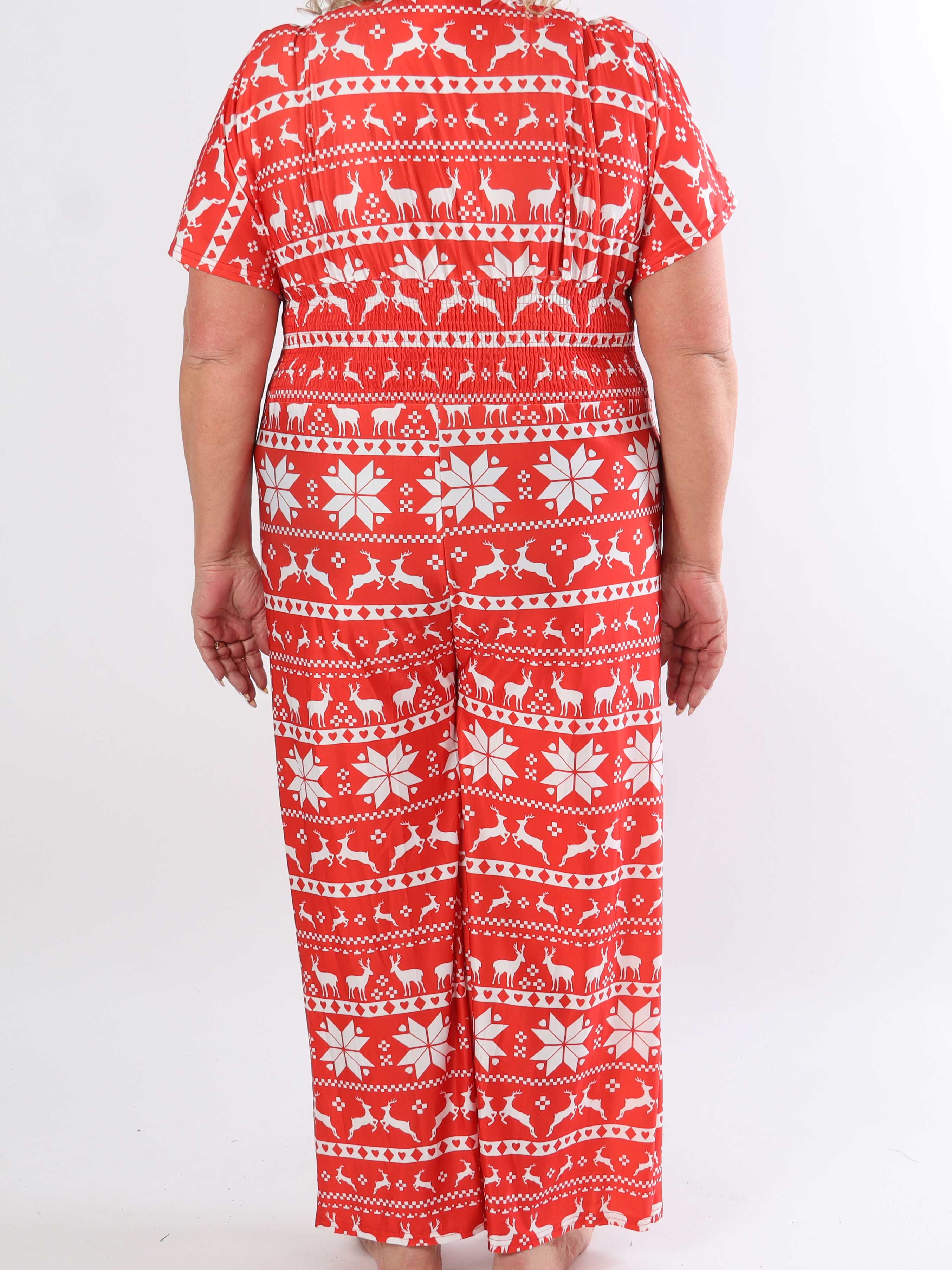 Pams Snow Jumpsuit - Elastisk plus size buksedragt med juleprint