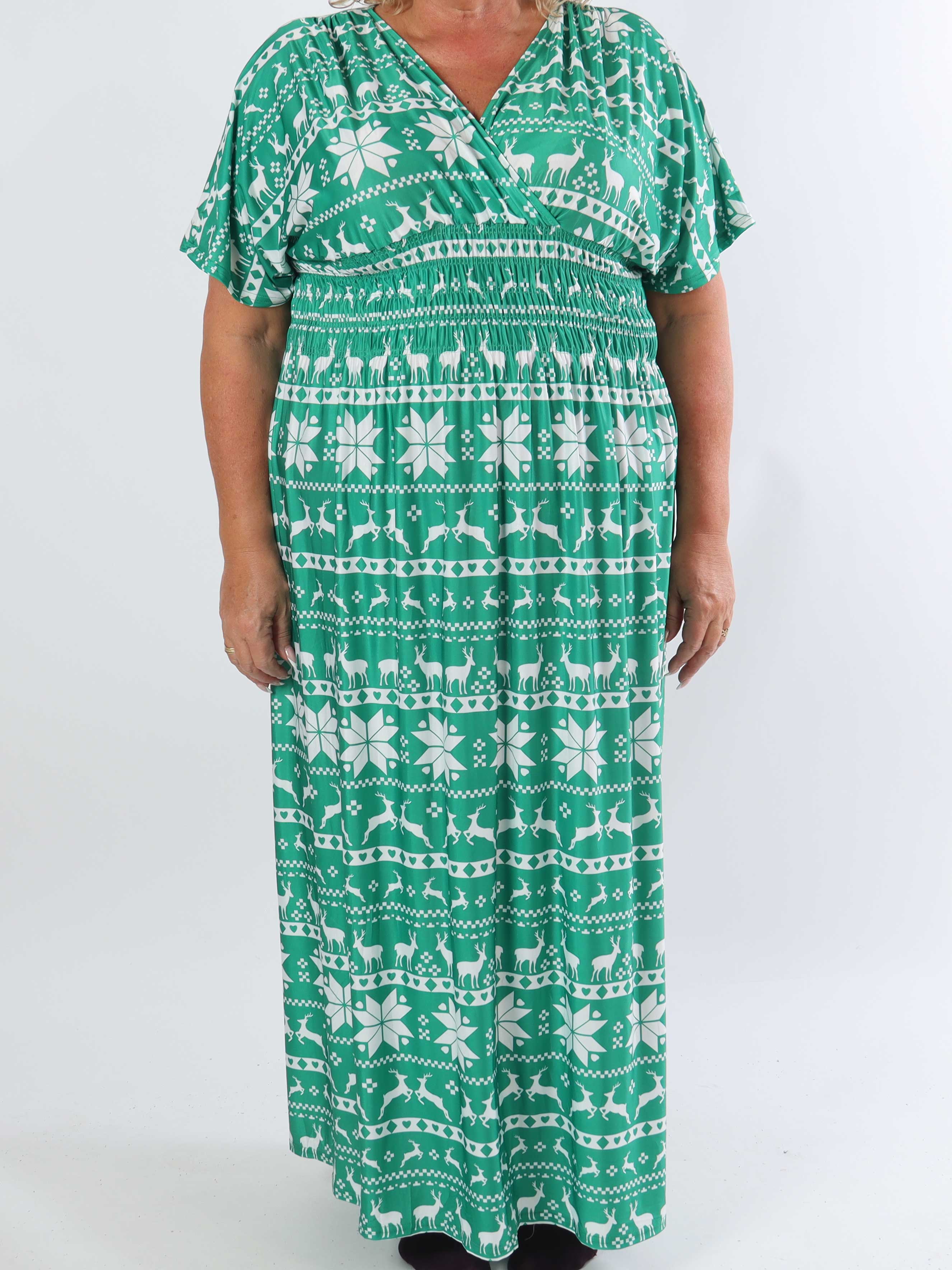 Pams Snow - Lang elastisk plus size kjole med juleprint