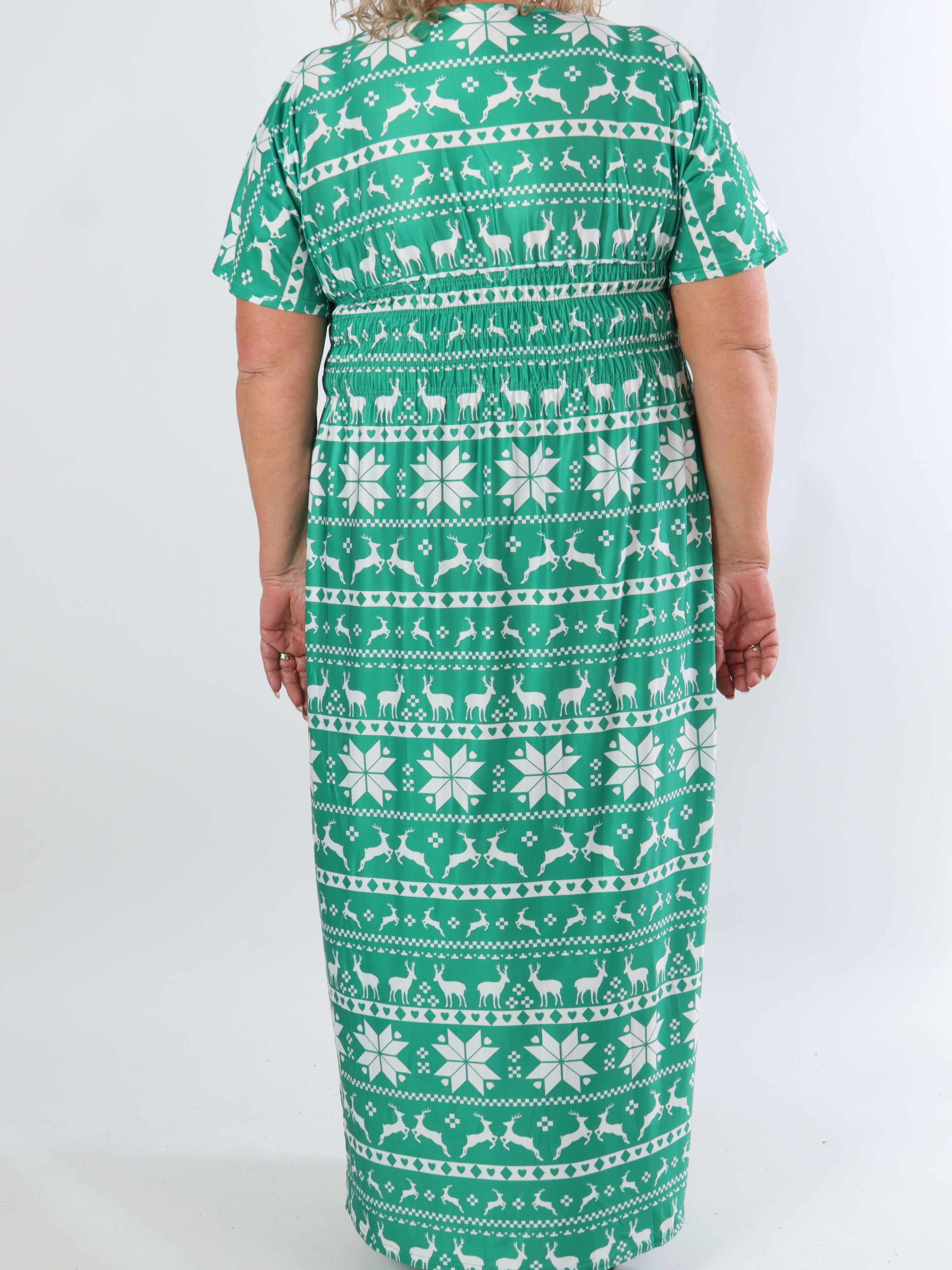 Pams Snow - Lang elastisk plus size kjole med juleprint
