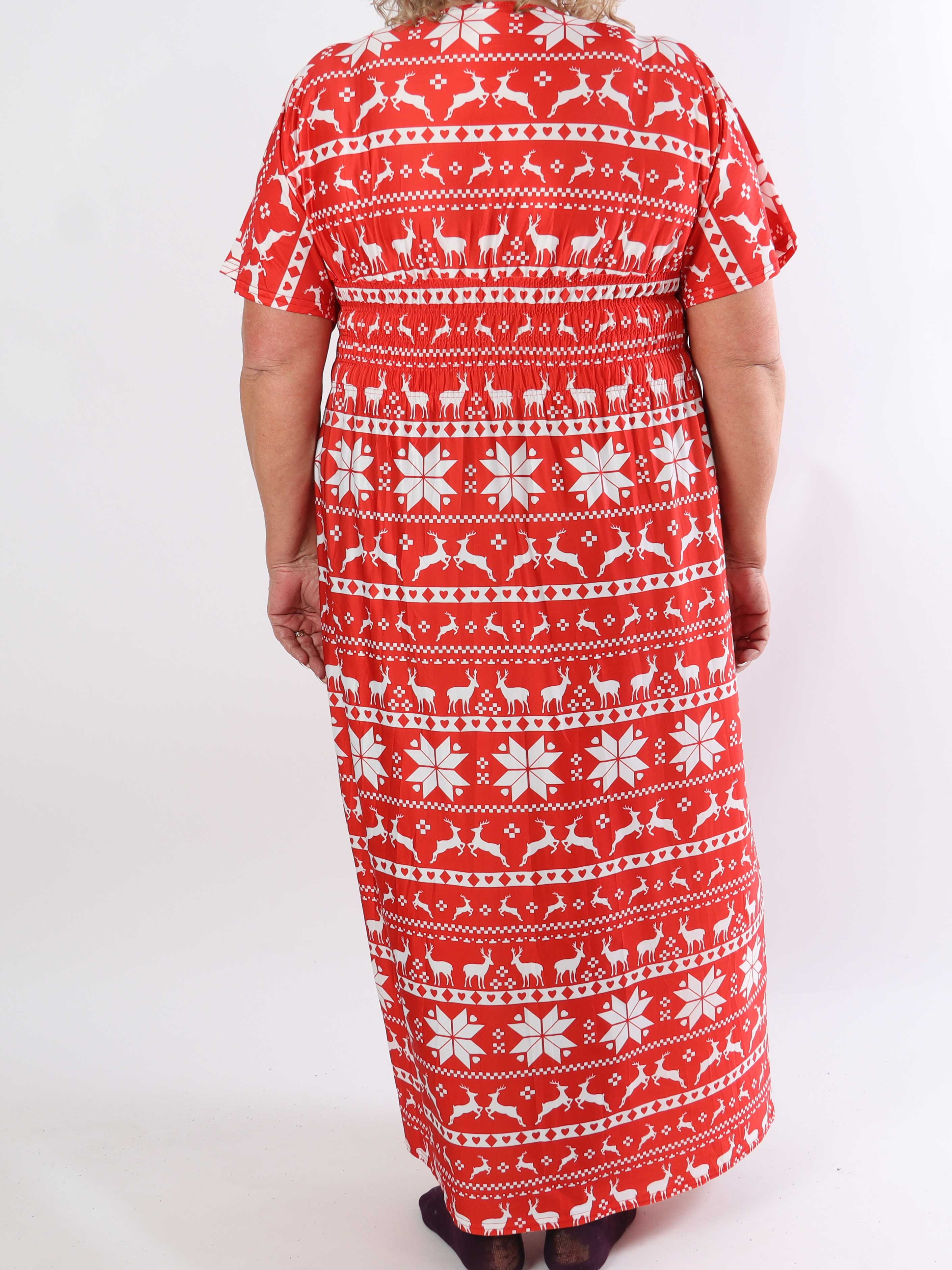 Pams Snow - Lang elastisk plus size kjole med juleprint