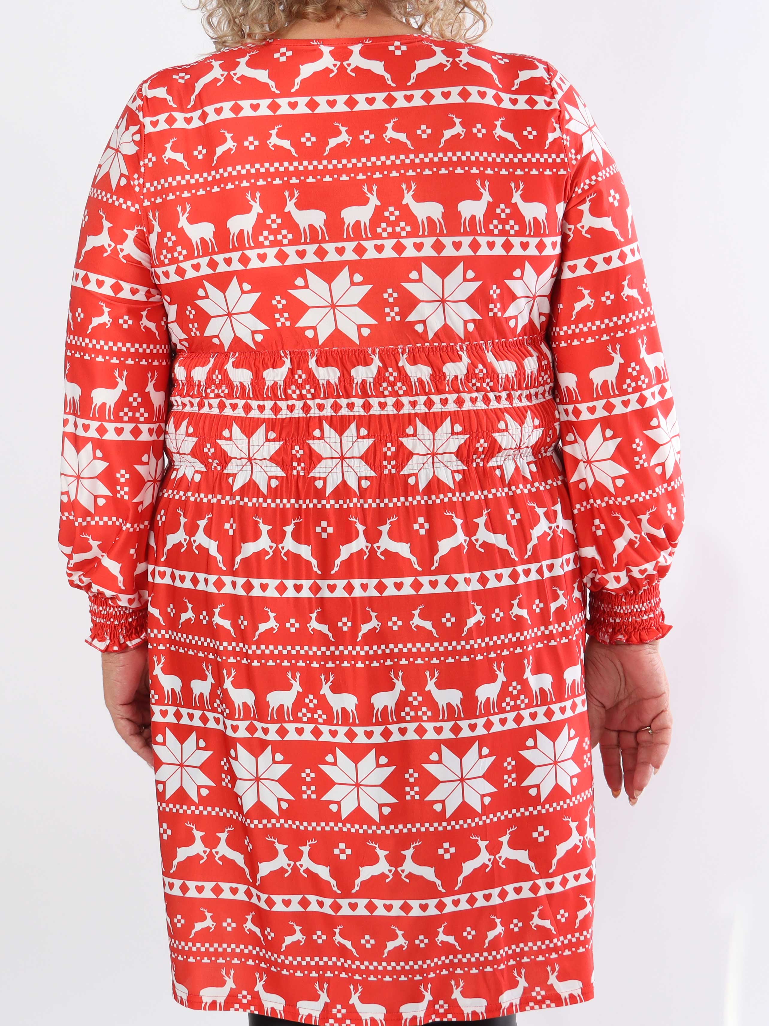 Pams Snow Short L/S - Elastisk plus size kjole med juleprint