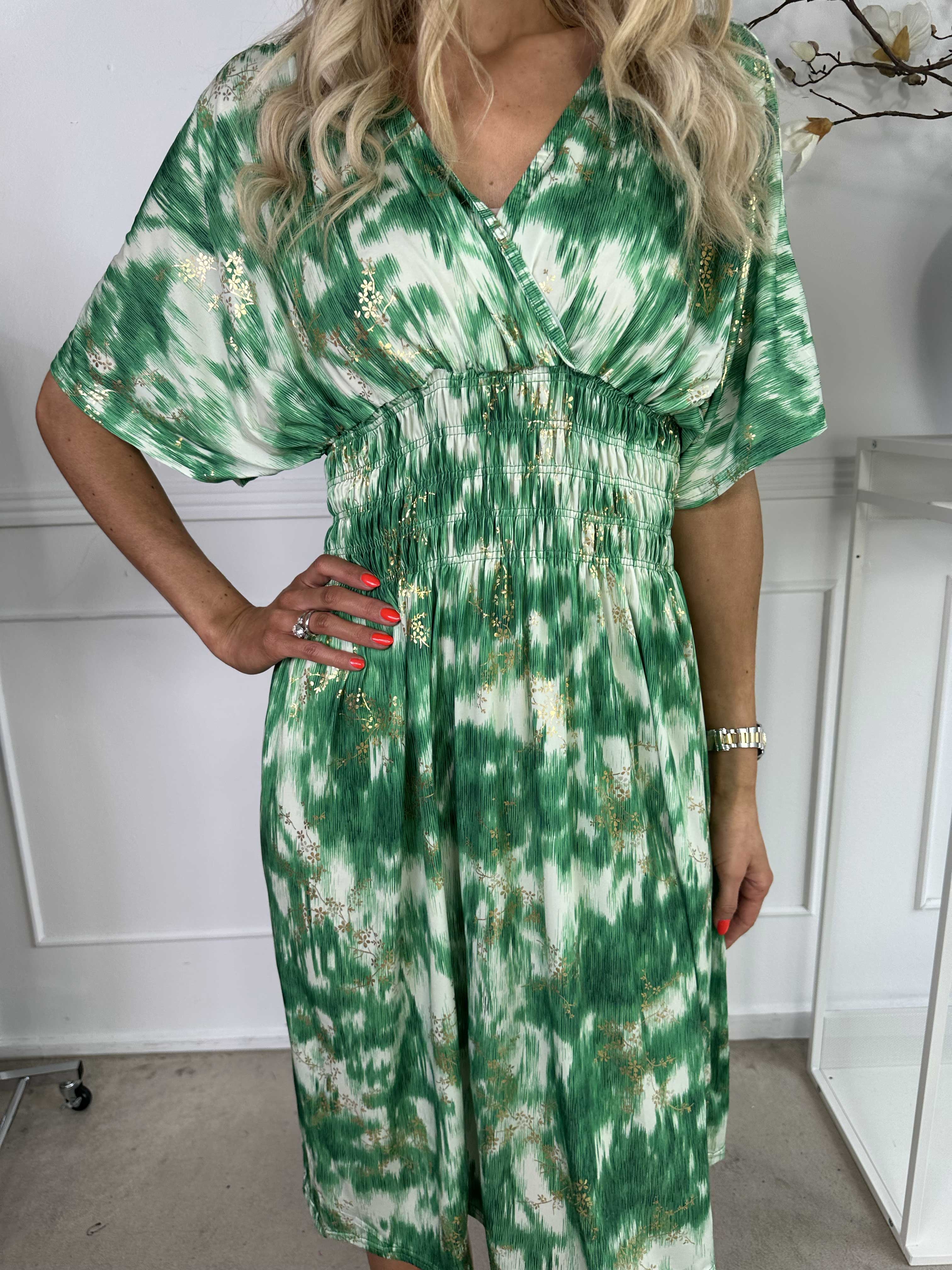 Pams Art Short - Mønstret elastisk kjole med guld blomster