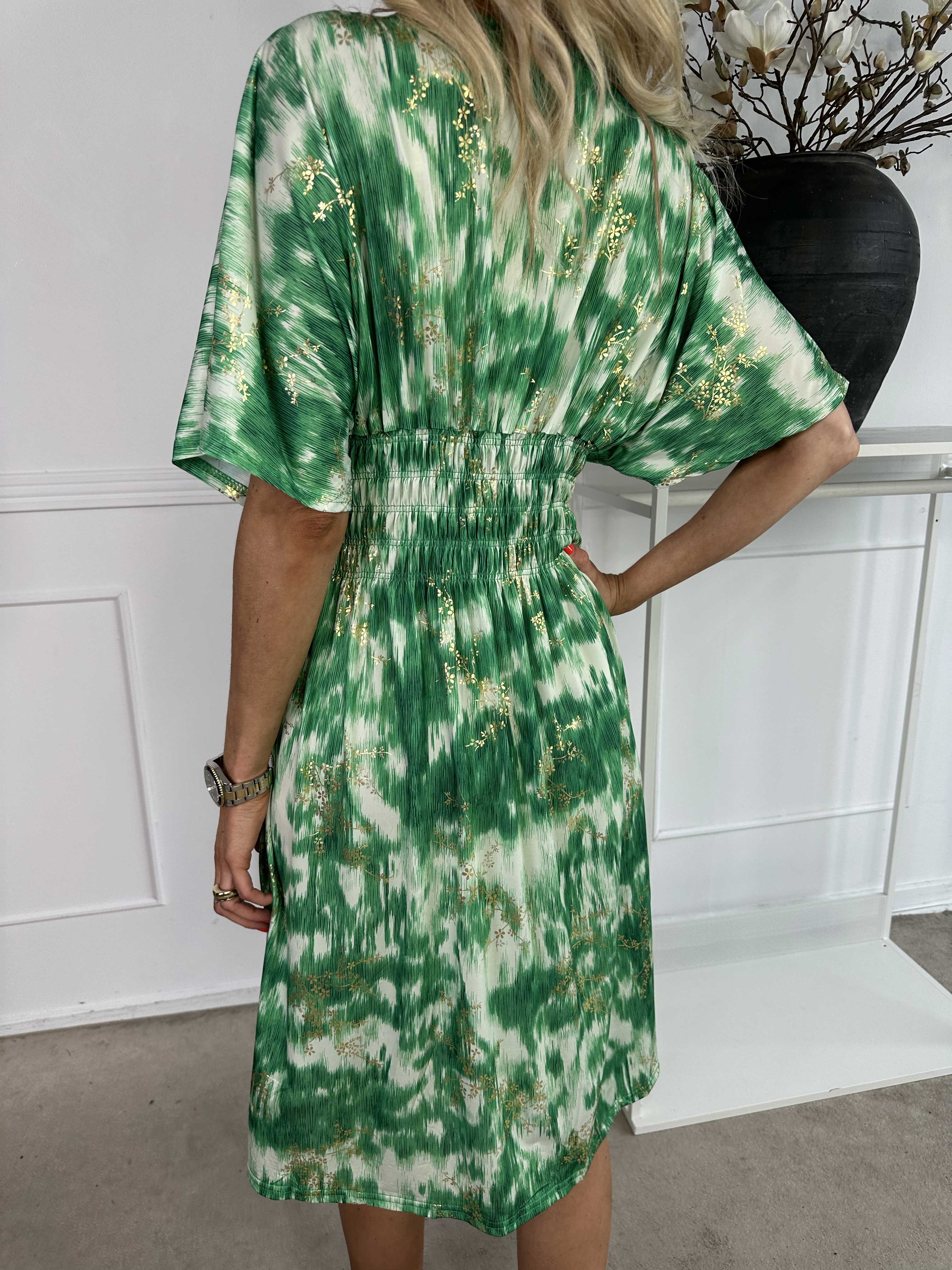 Pams Art Short - Mønstret elastisk kjole med guld blomster