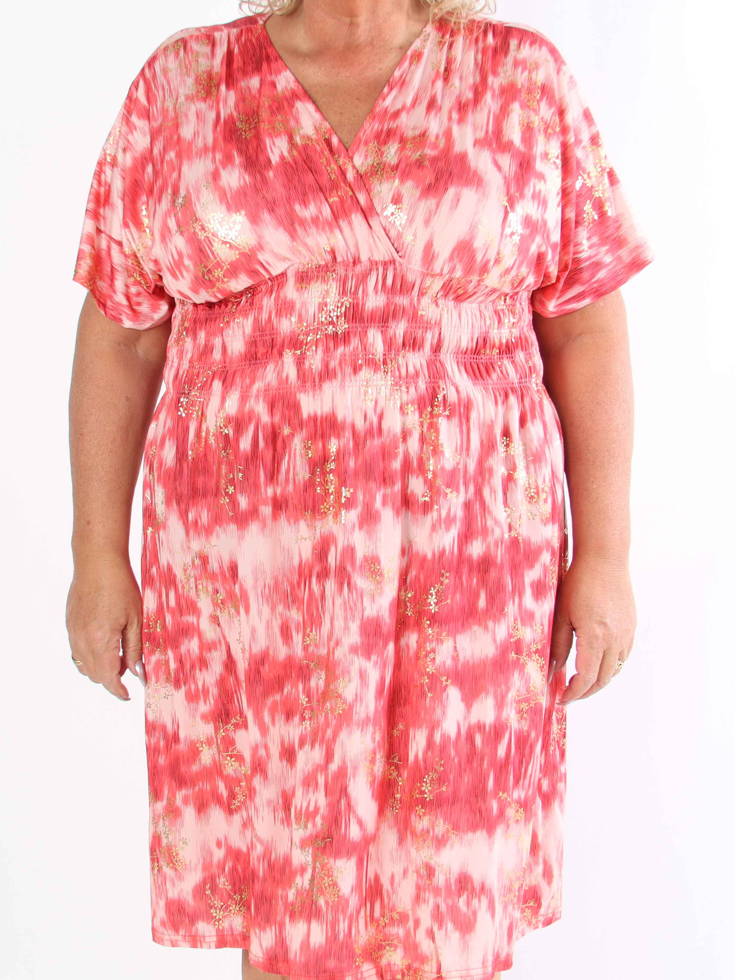 Pams Art Short - Plus size elastisk kjole med guld blomster