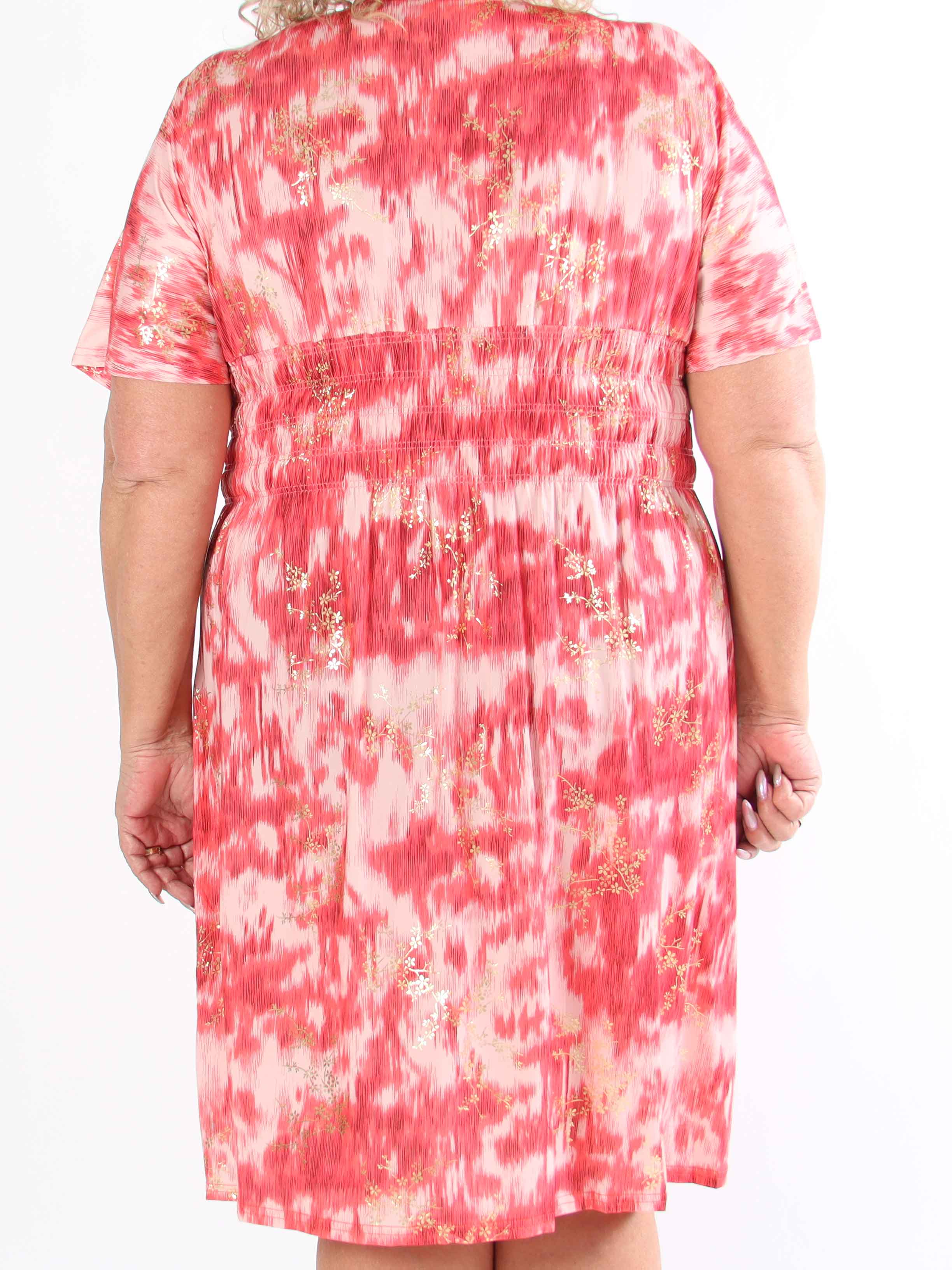 Pams Art Short - Plus size elastisk kjole med guld blomster