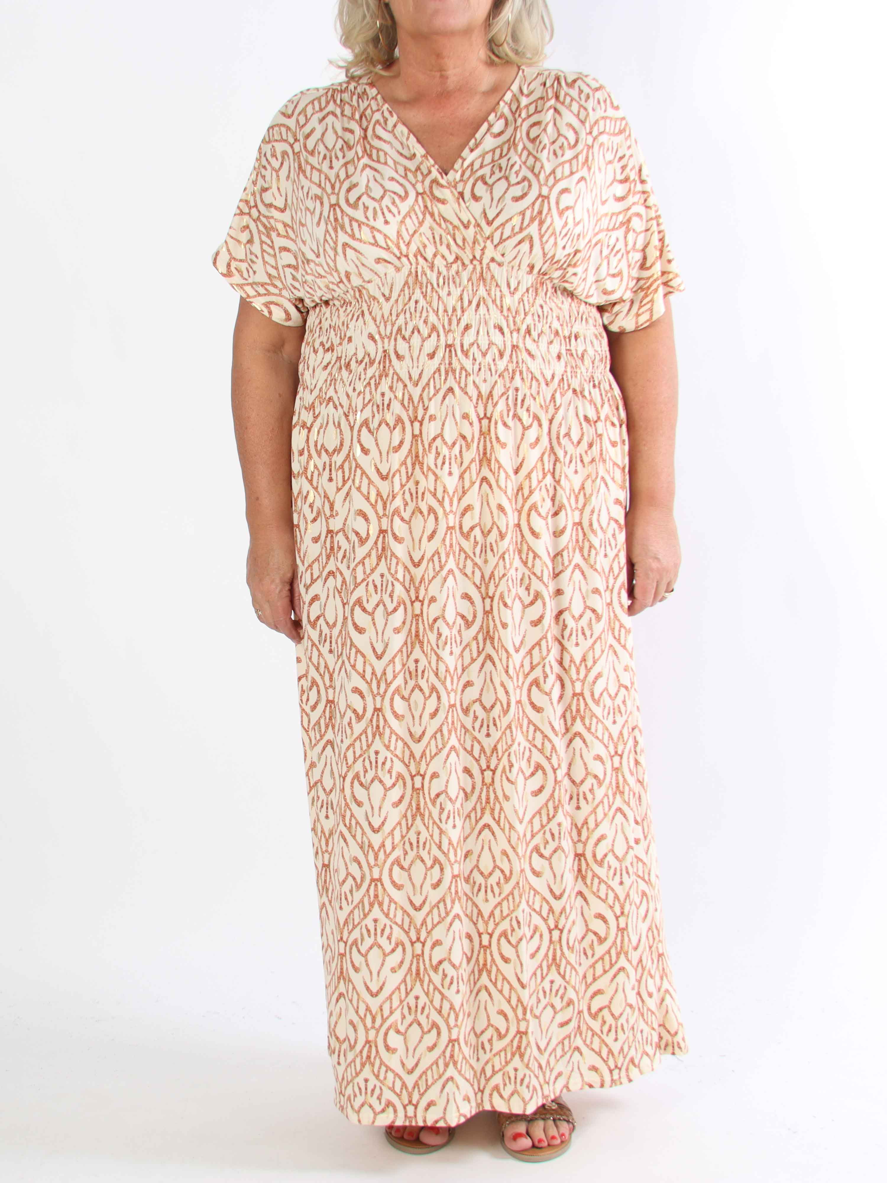 Pams Boho - Lang elastisk mønstret plus size kjole