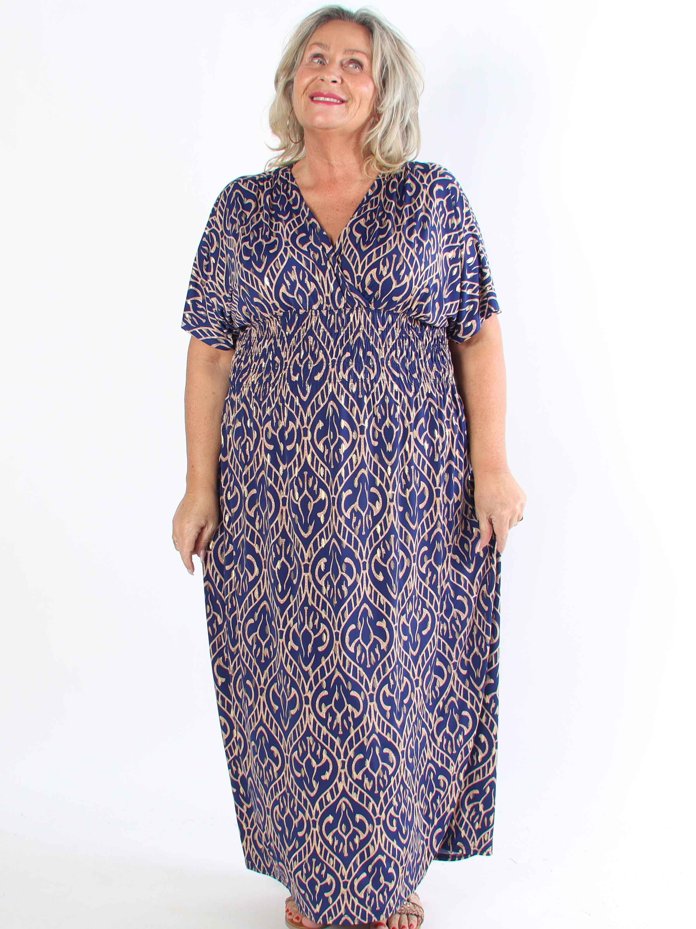 Pams Boho - Lang elastisk mønstret plus size kjole