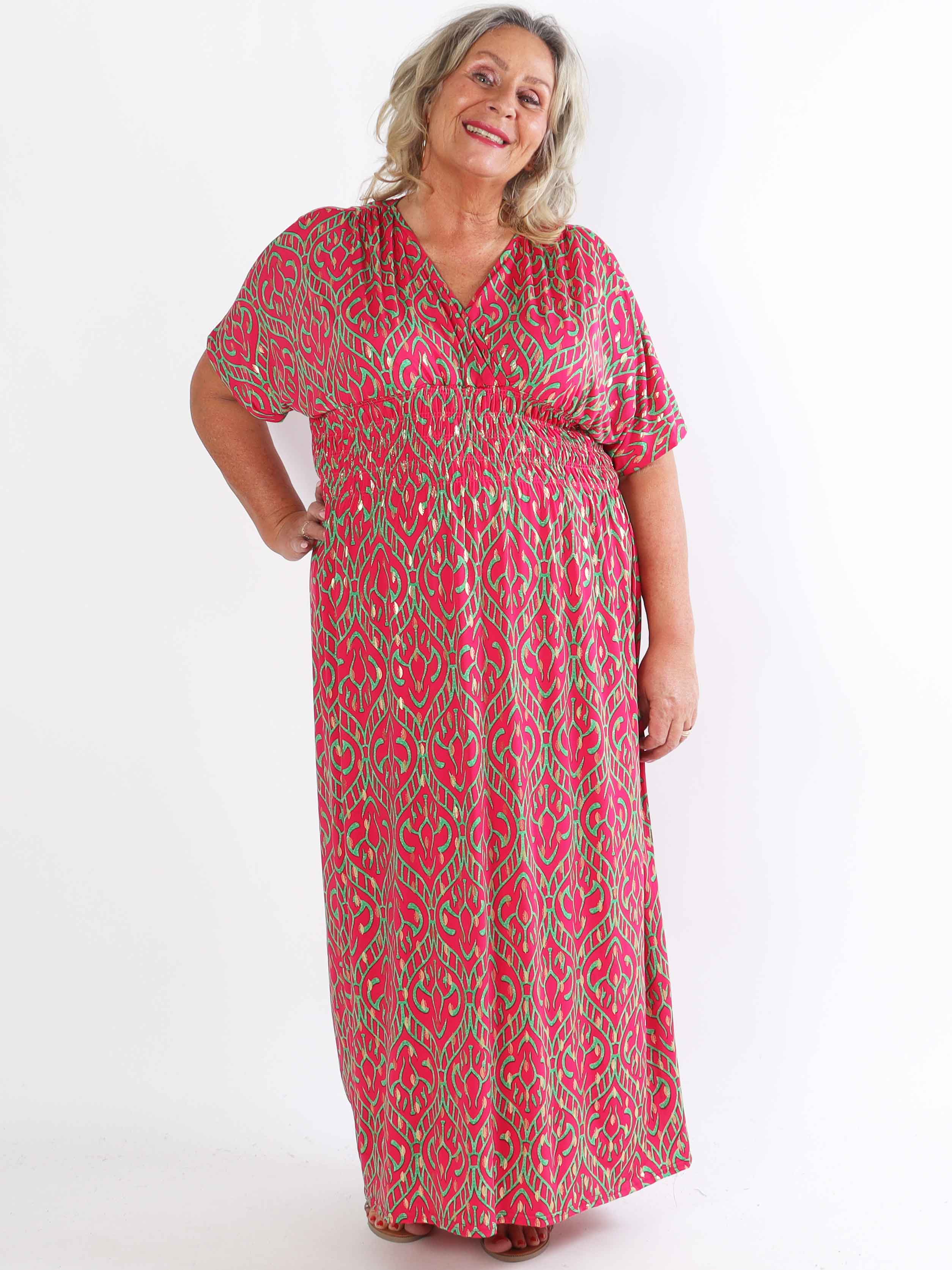 Pams Boho - Lang elastisk mønstret plus size kjole
