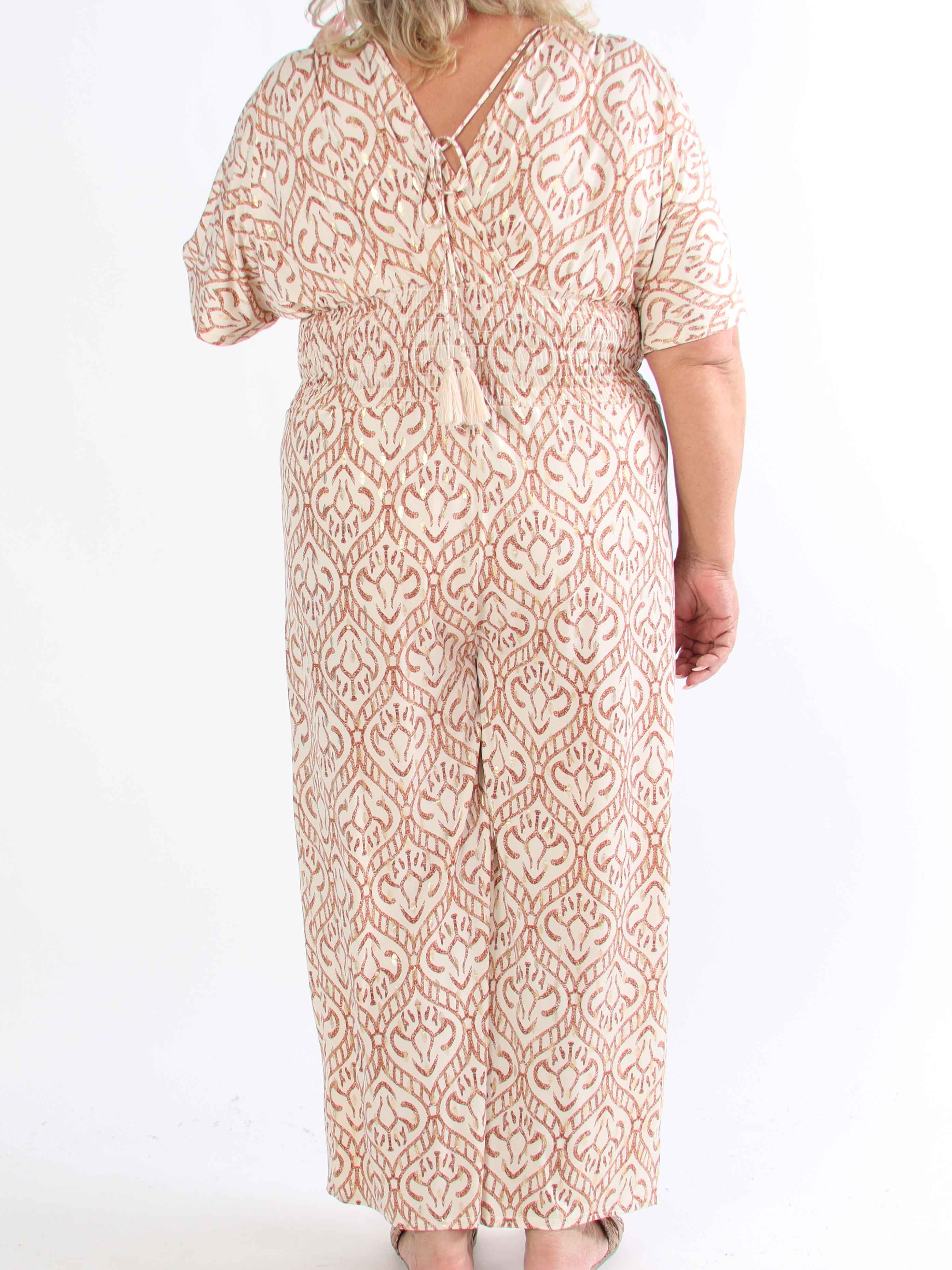 Pams Boho Jumpsuit - Elastisk plus size buksedragt med v-udskæring