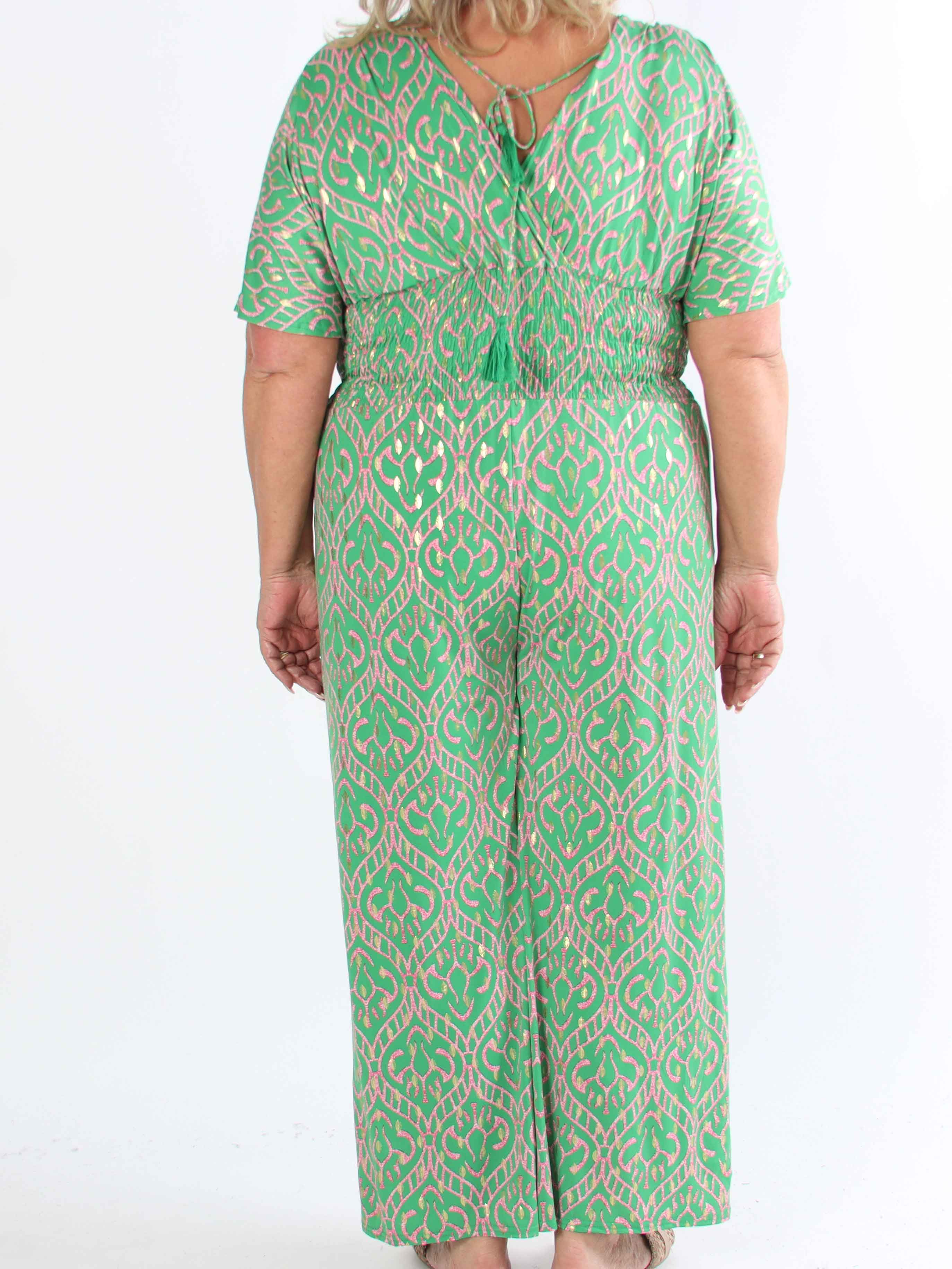 Pams Boho Jumpsuit - Elastisk plus size buksedragt med v-udskæring