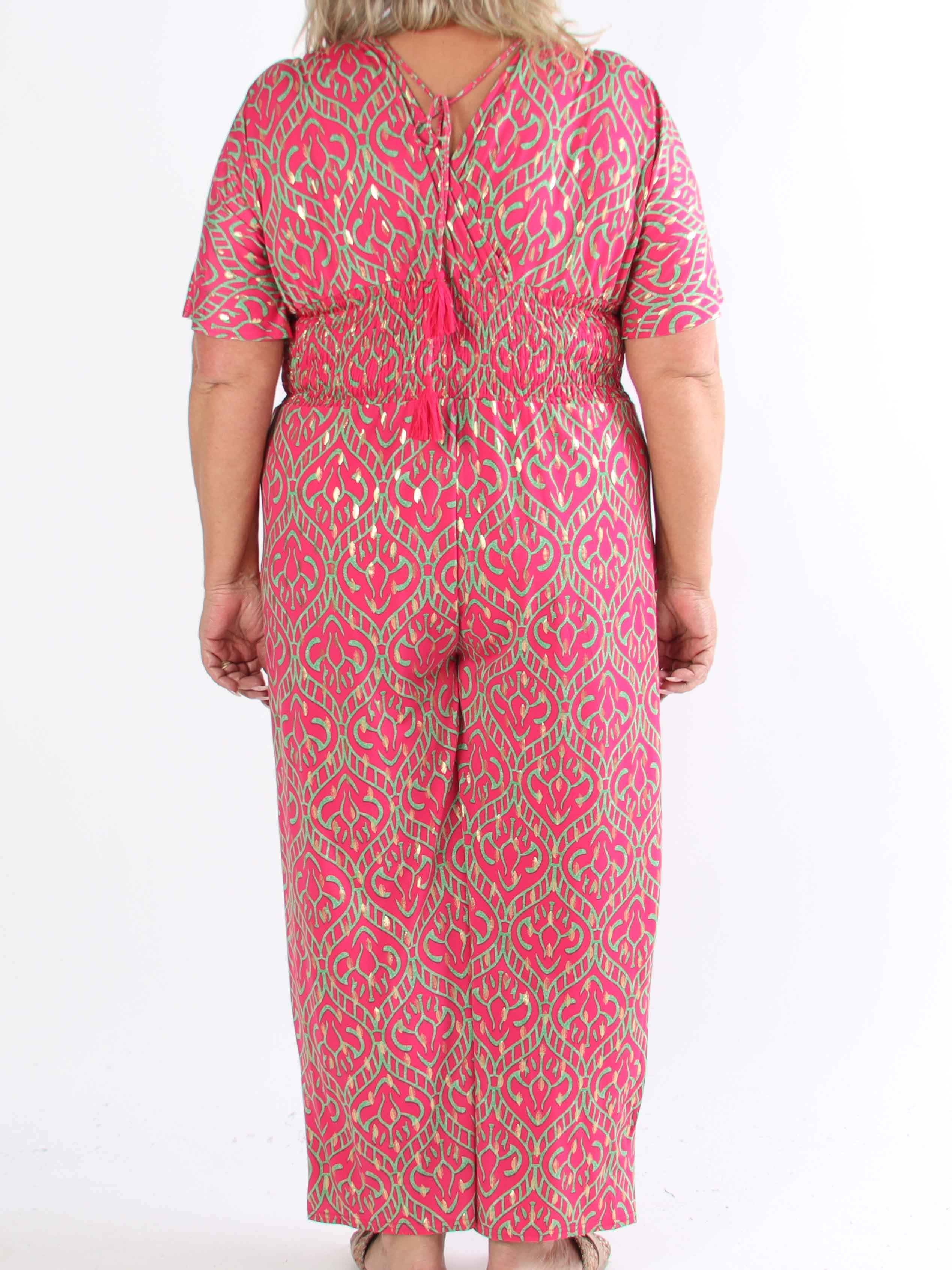 Pams Boho Jumpsuit - Elastisk plus size buksedragt med v-udskæring