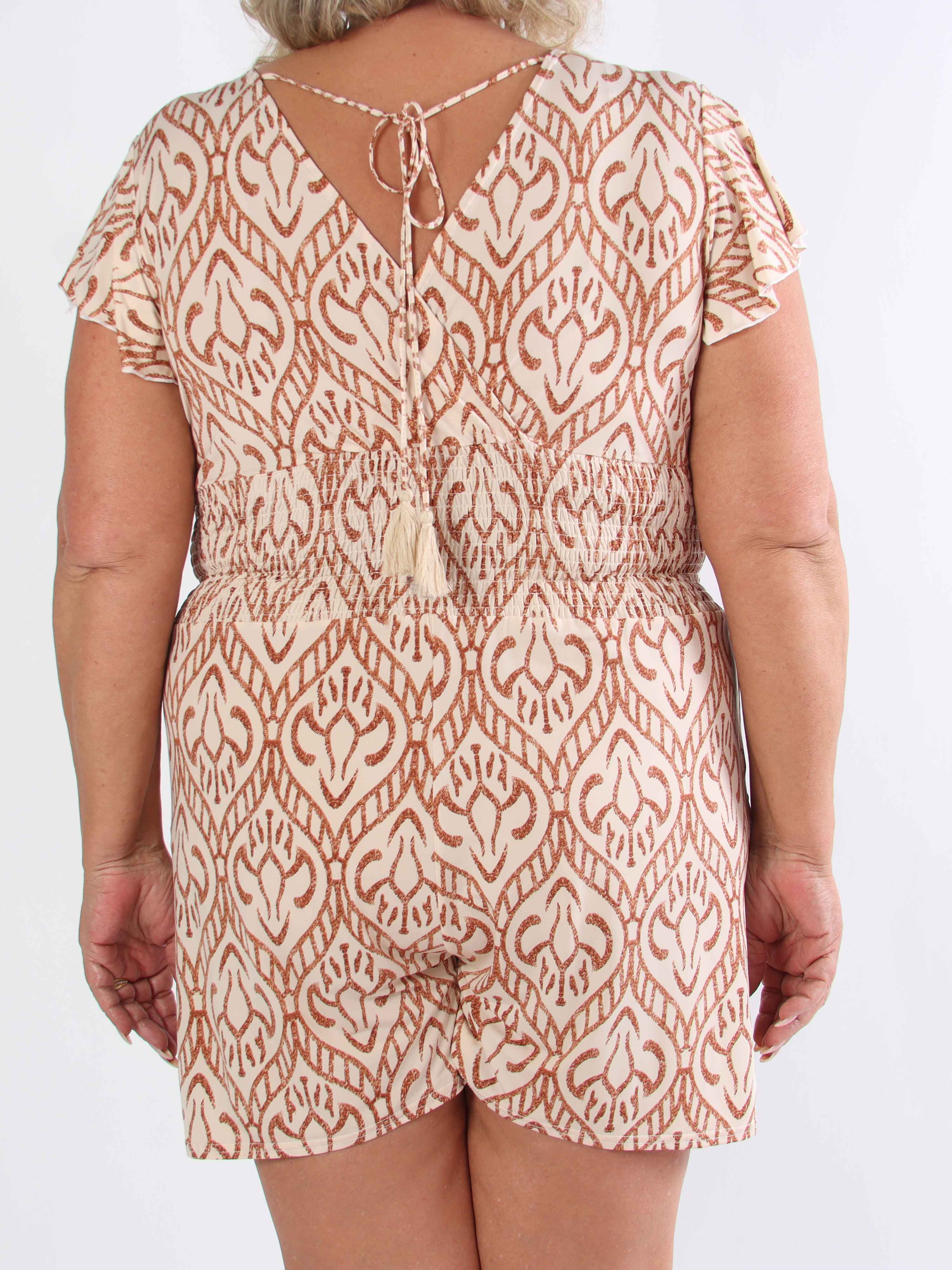 Pams Boho Playsuit - Elastisk plus size buksedragt med smock