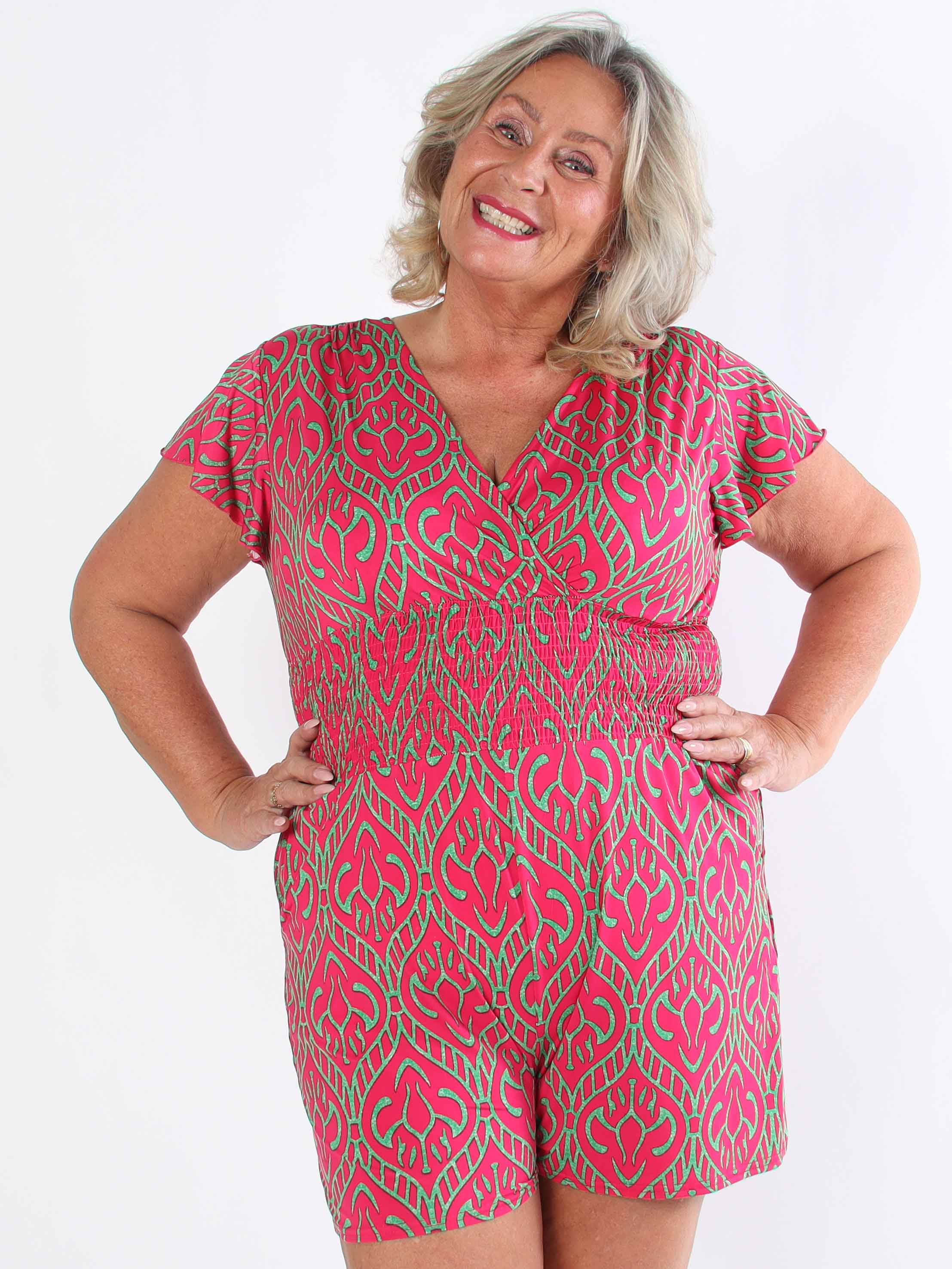 Pams Boho Playsuit - Elastisk plus size buksedragt med smock
