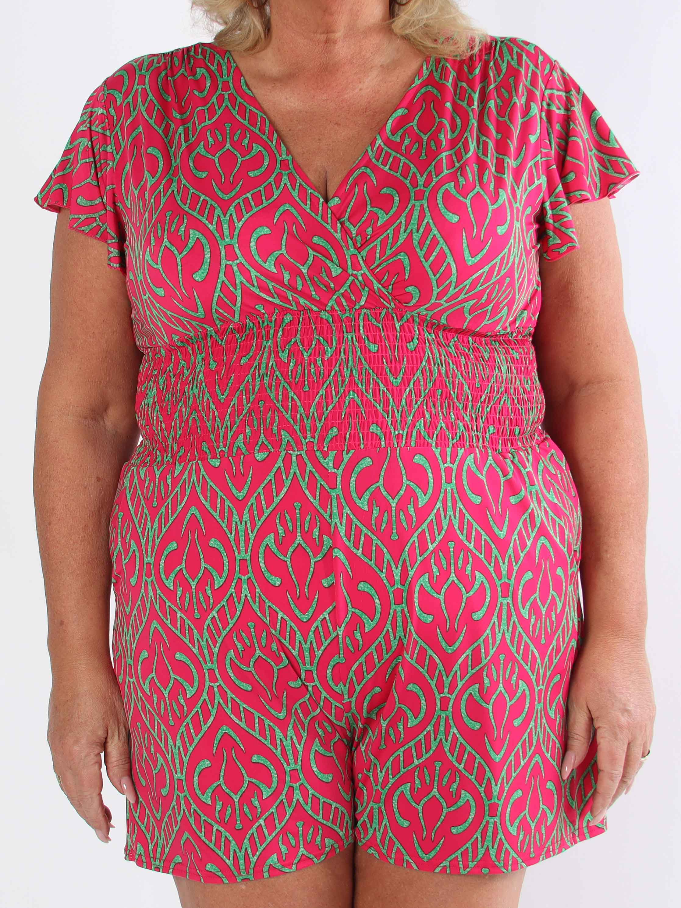 Pams Boho Playsuit - Elastisk plus size buksedragt med smock