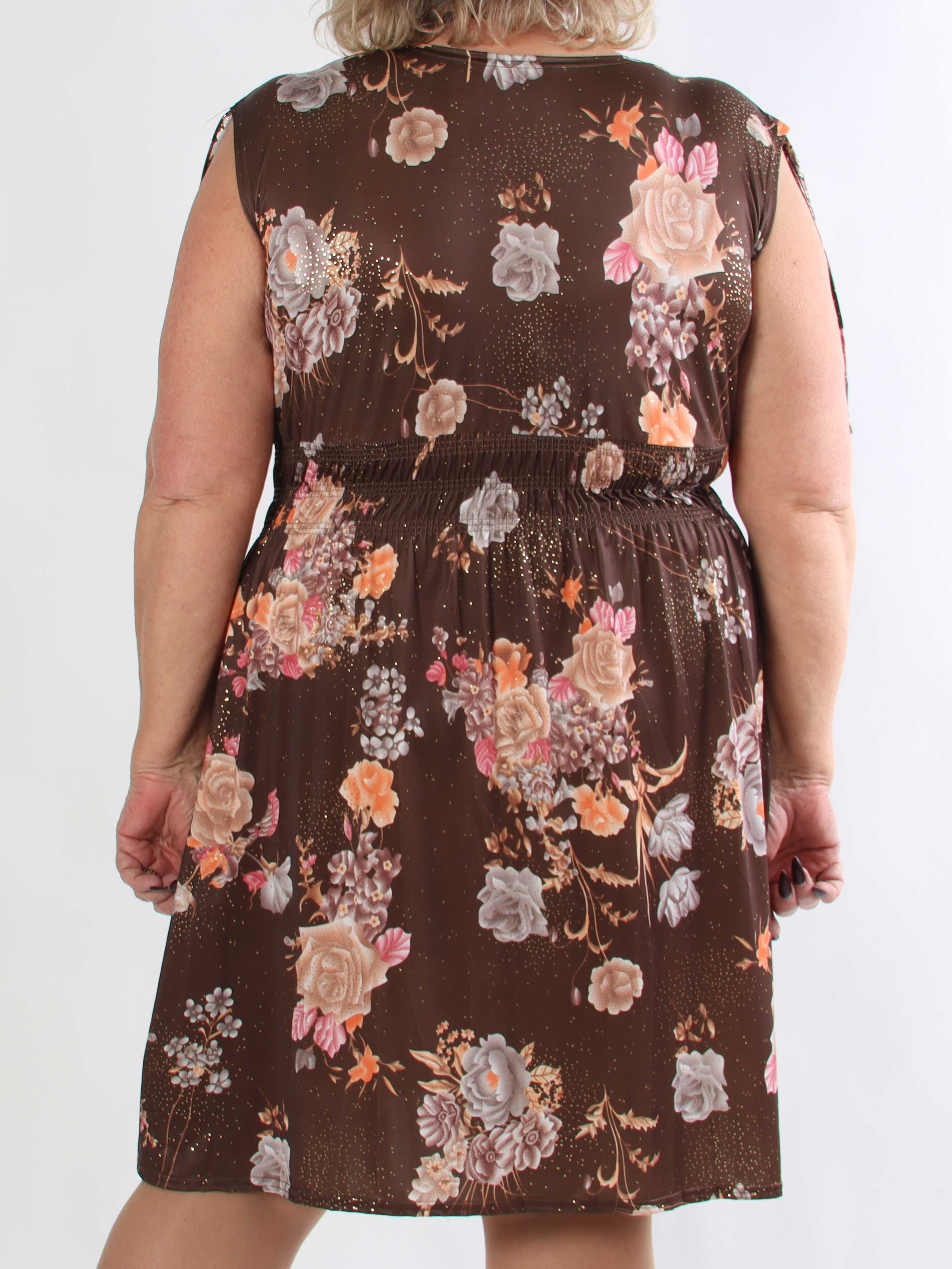 Pams Bouquet Short - Kort plus size kjole med blomster og guld støv