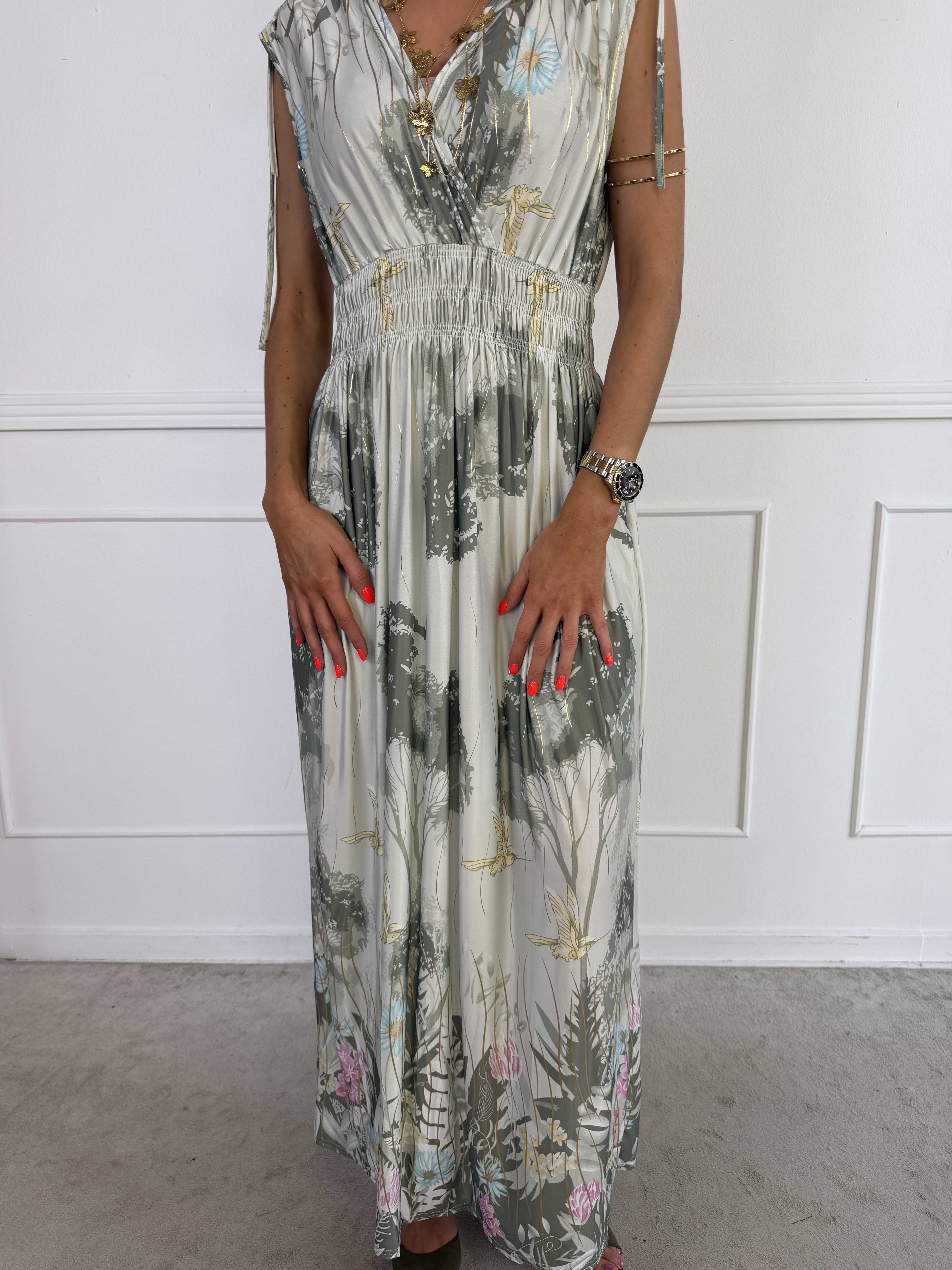 Pams Hummingbird Sleeveless - Elastisk kjole med blomster og fugle motiver