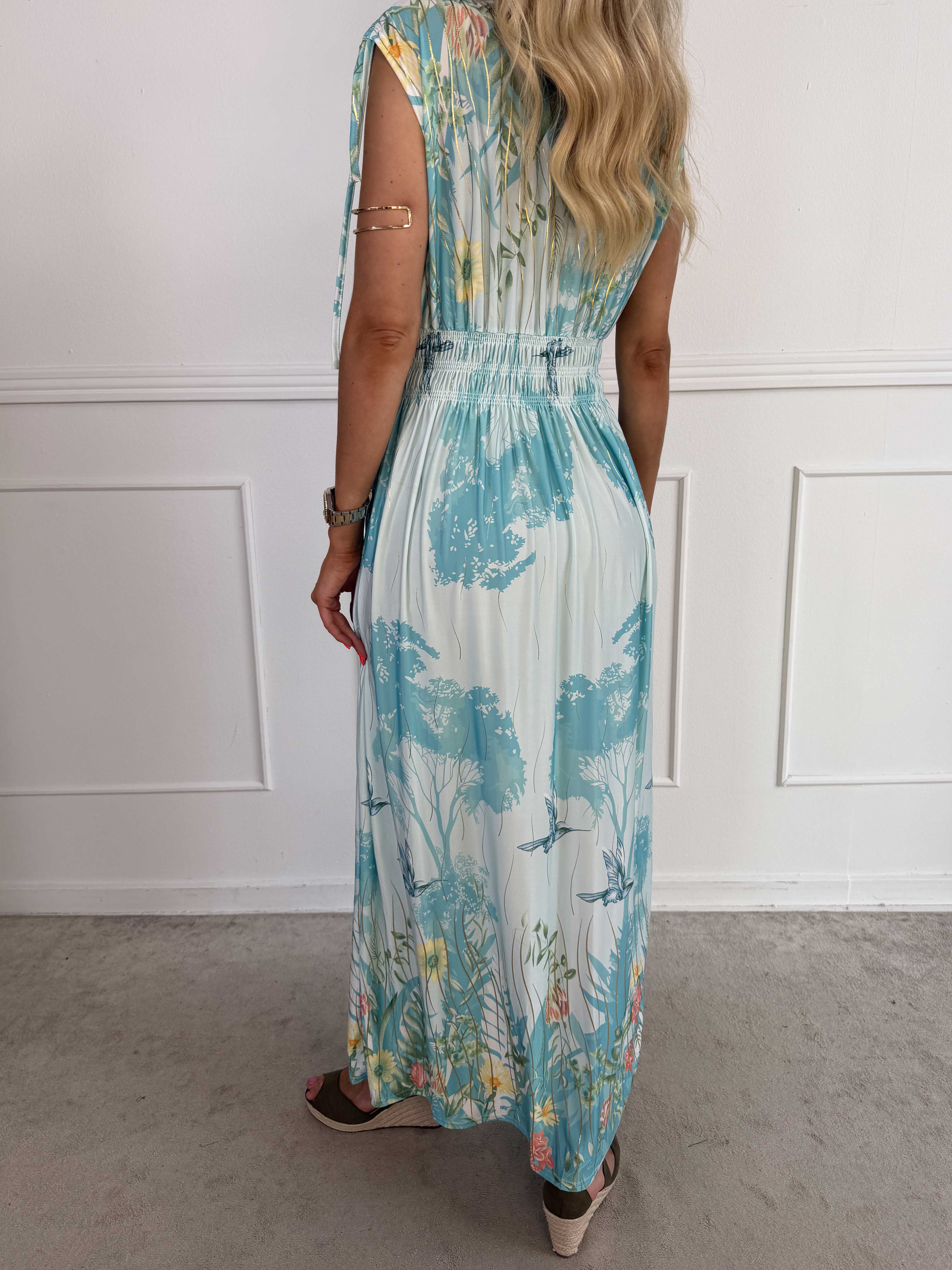 Pams Hummingbird Sleeveless - Elastisk kjole med blomster og fugle motiver