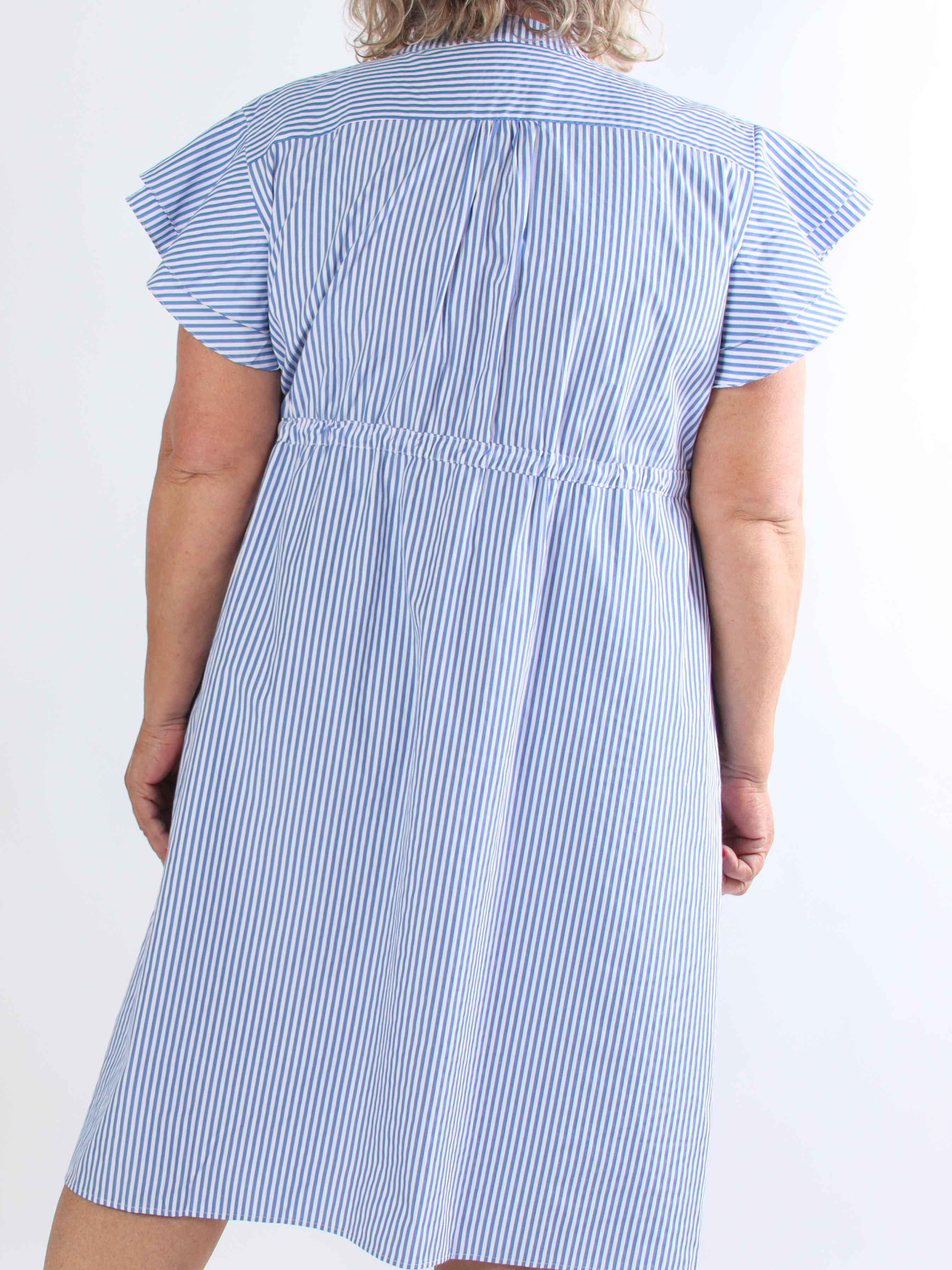 Paradise - Stribet skjortekjole med søde flæseærmer