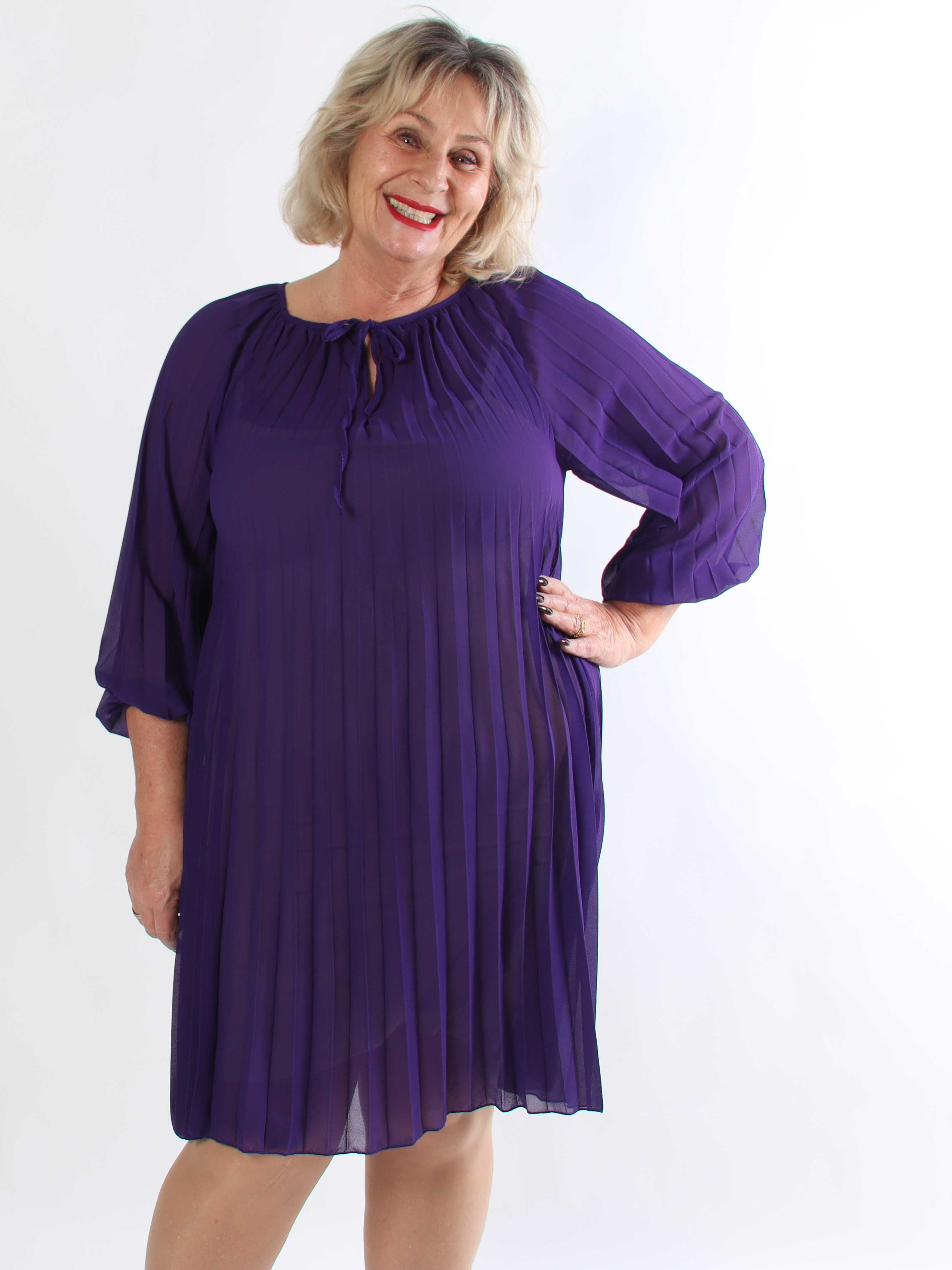 Philippa - Sød plisseret plus size kjole i semi-transparent chiffon
