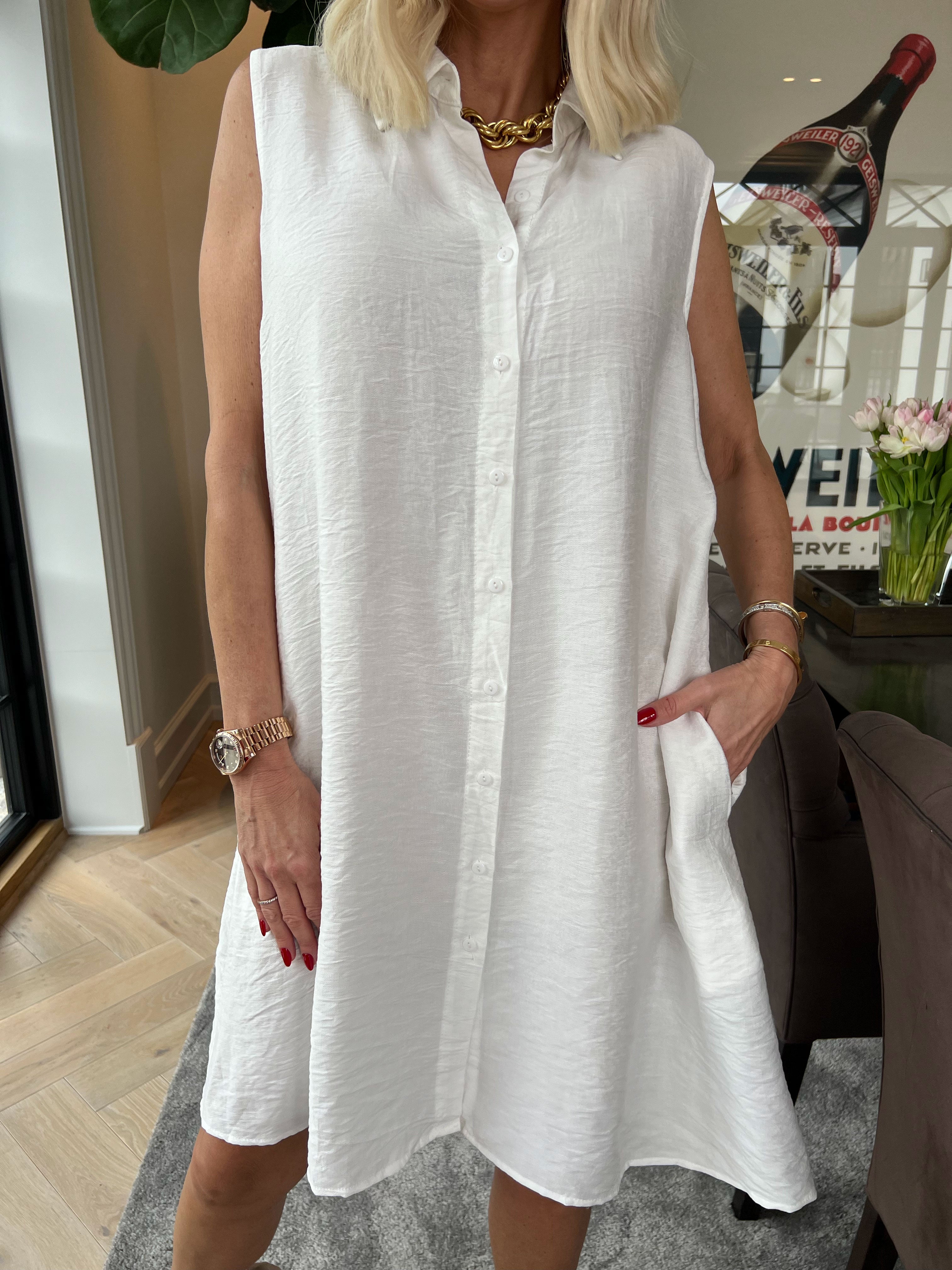 Piana - Skjortekjole i viskose uden ærmer, med åben ryg og bindebånd