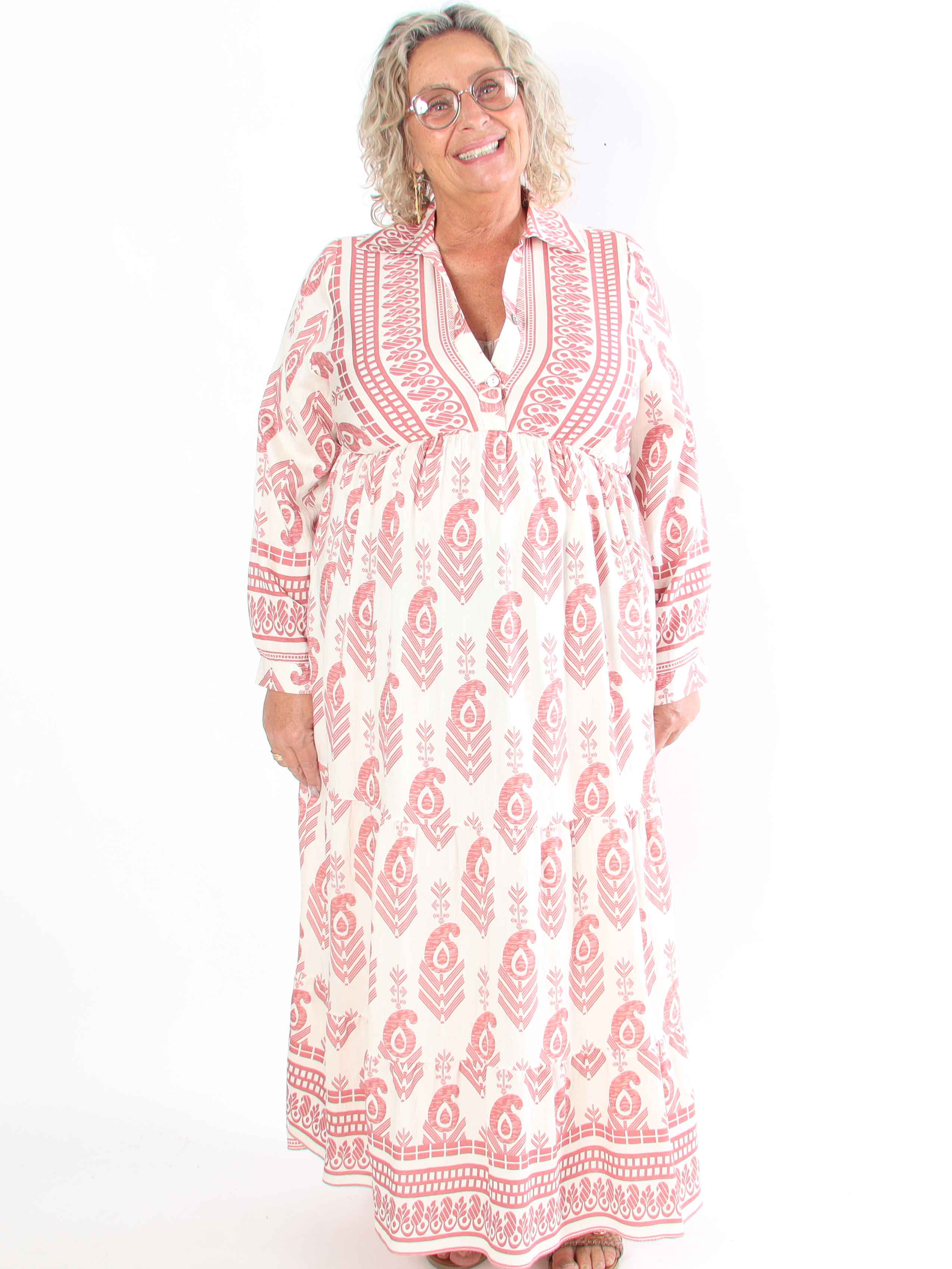 Raina - Lang mønstret plus size kjole i viskose